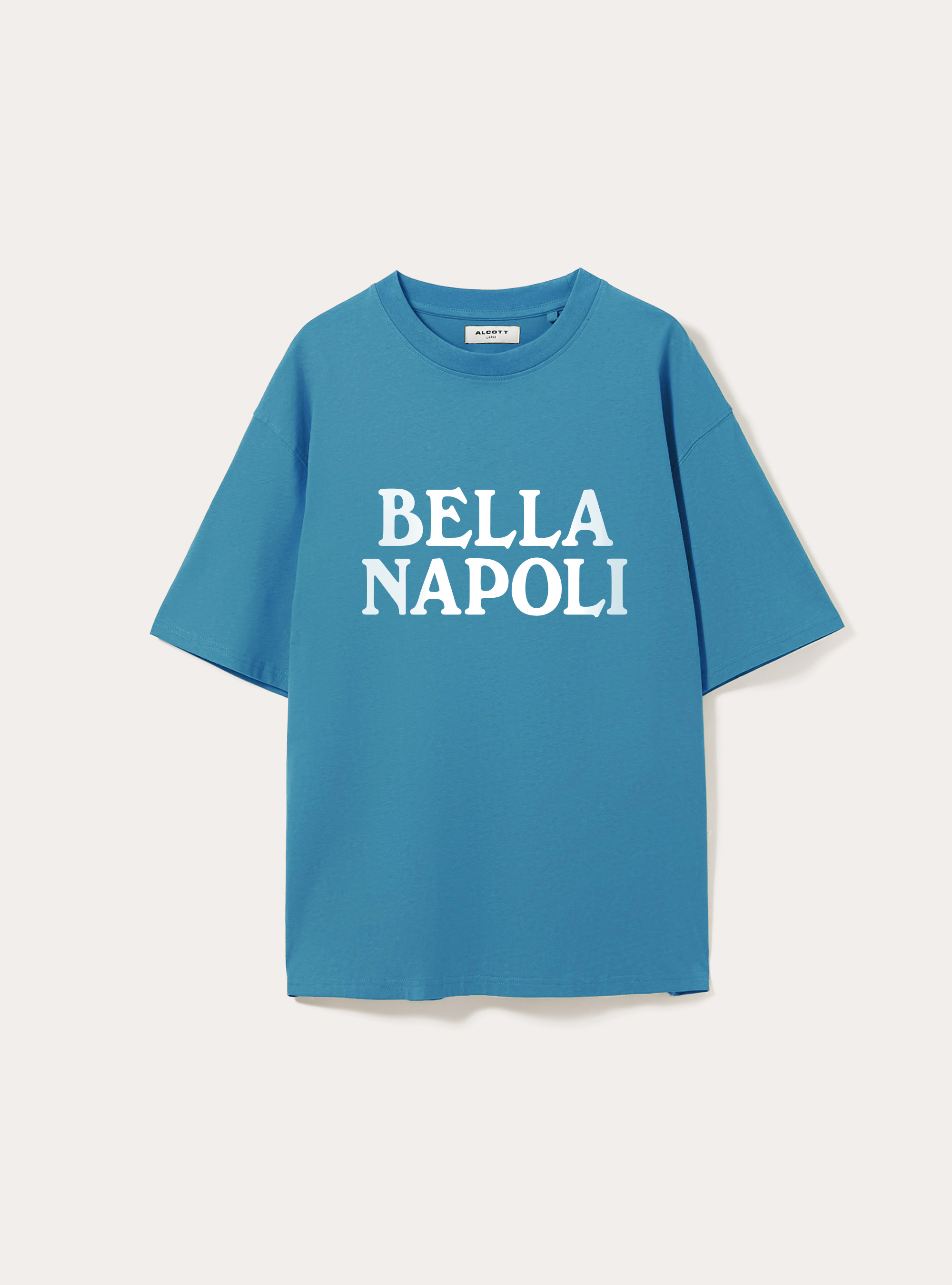 T-Shirt mit Boxy-Passform und Bella-Napoli-Aufdruck, AZ2 AZURE MEDIUM