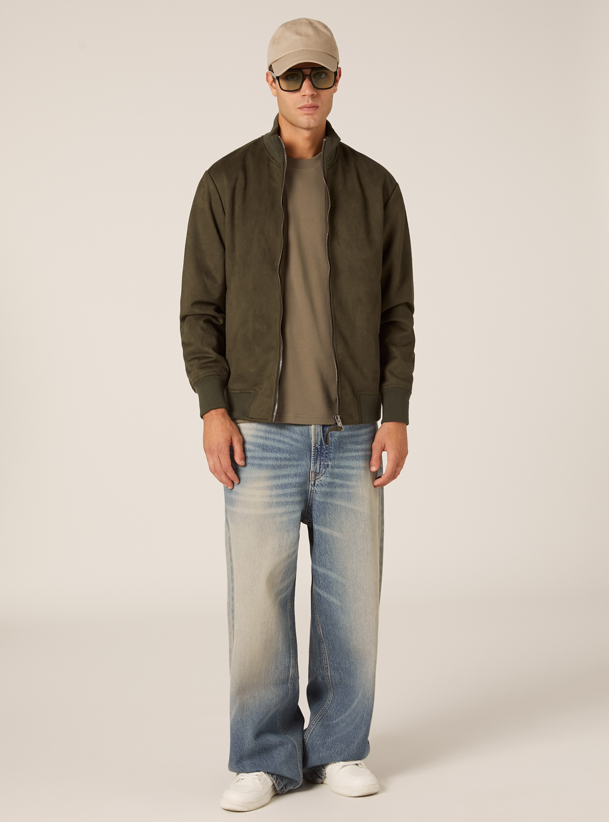 Suede-effect bomber jacket, KY1 KAKY DARK