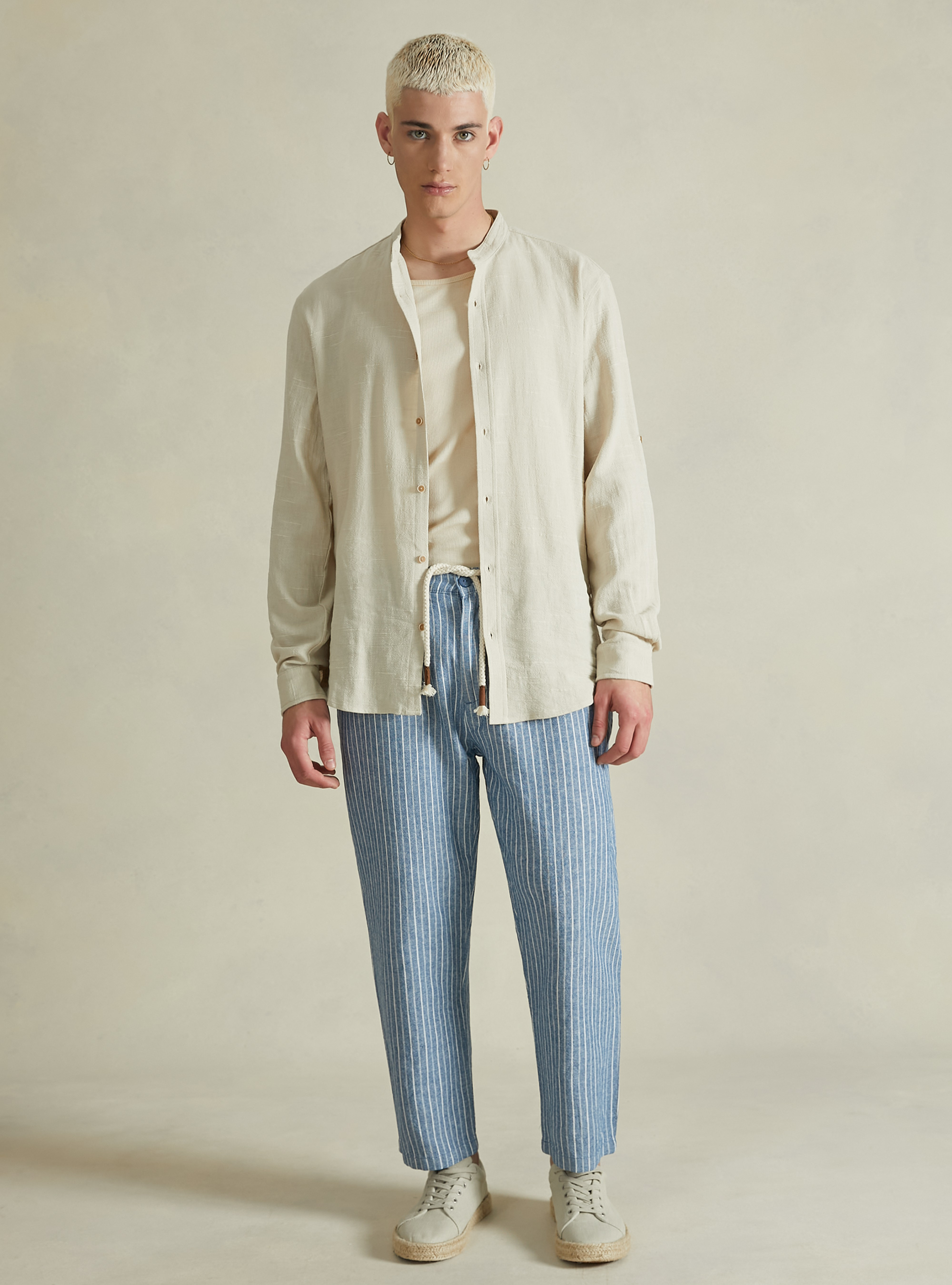 Linen blend striped jogger trousers, NA2 NAVY MEDIUM