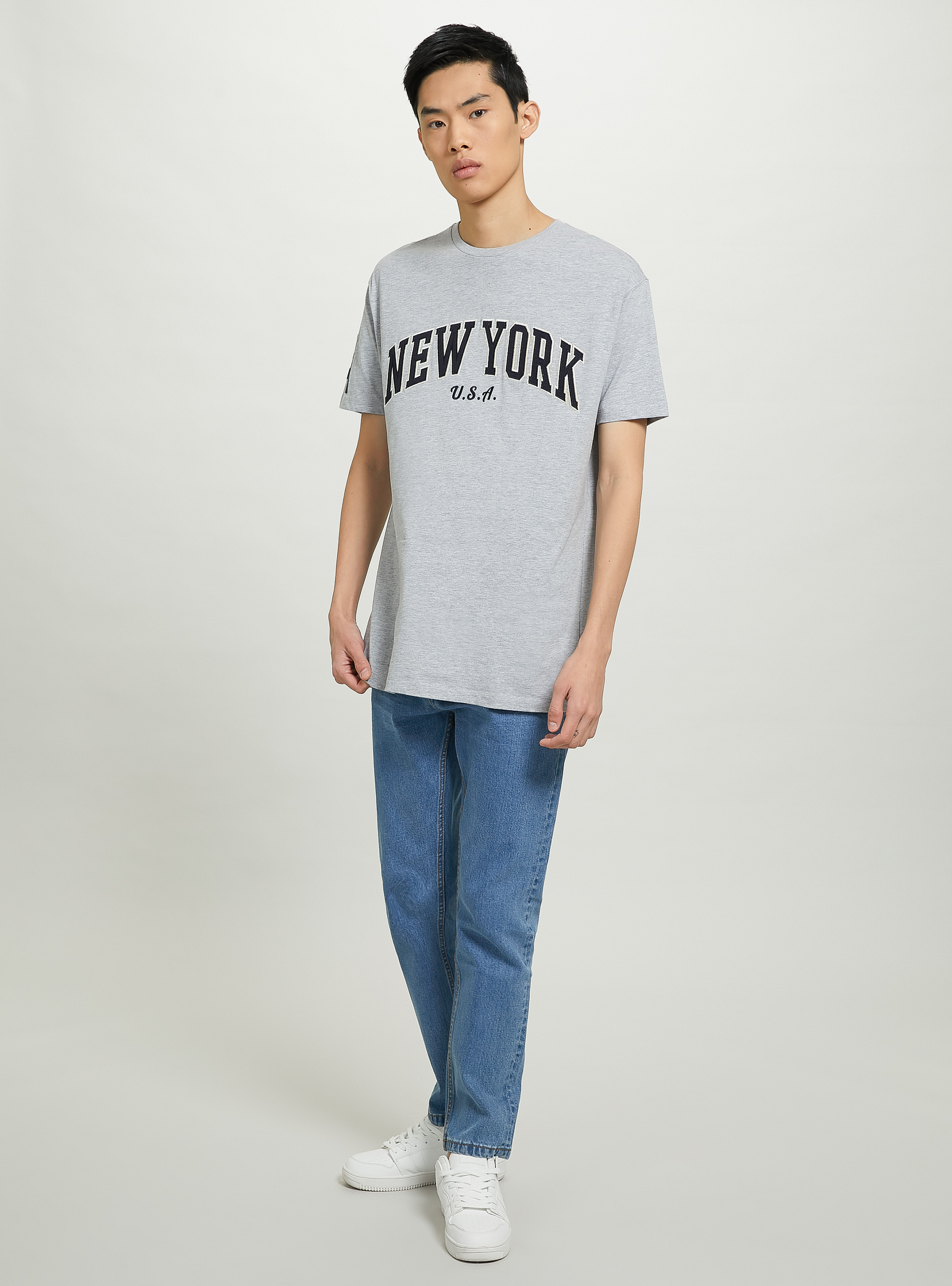 Oversized cotton patch t-shirt, LIGHT GREY MELANGE