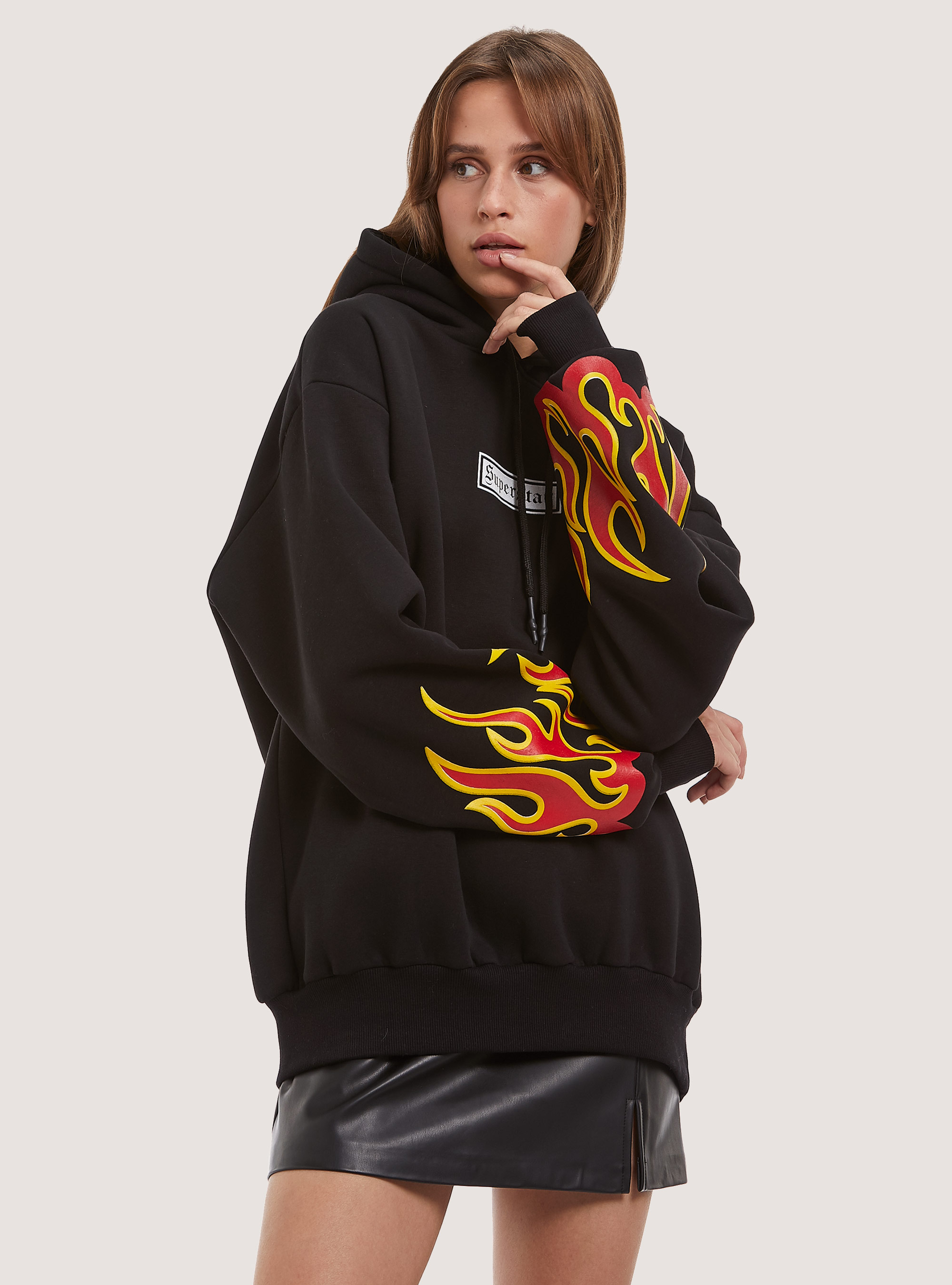 Sweat-shirt avec impression Flames Collection, BK1 BLACK
