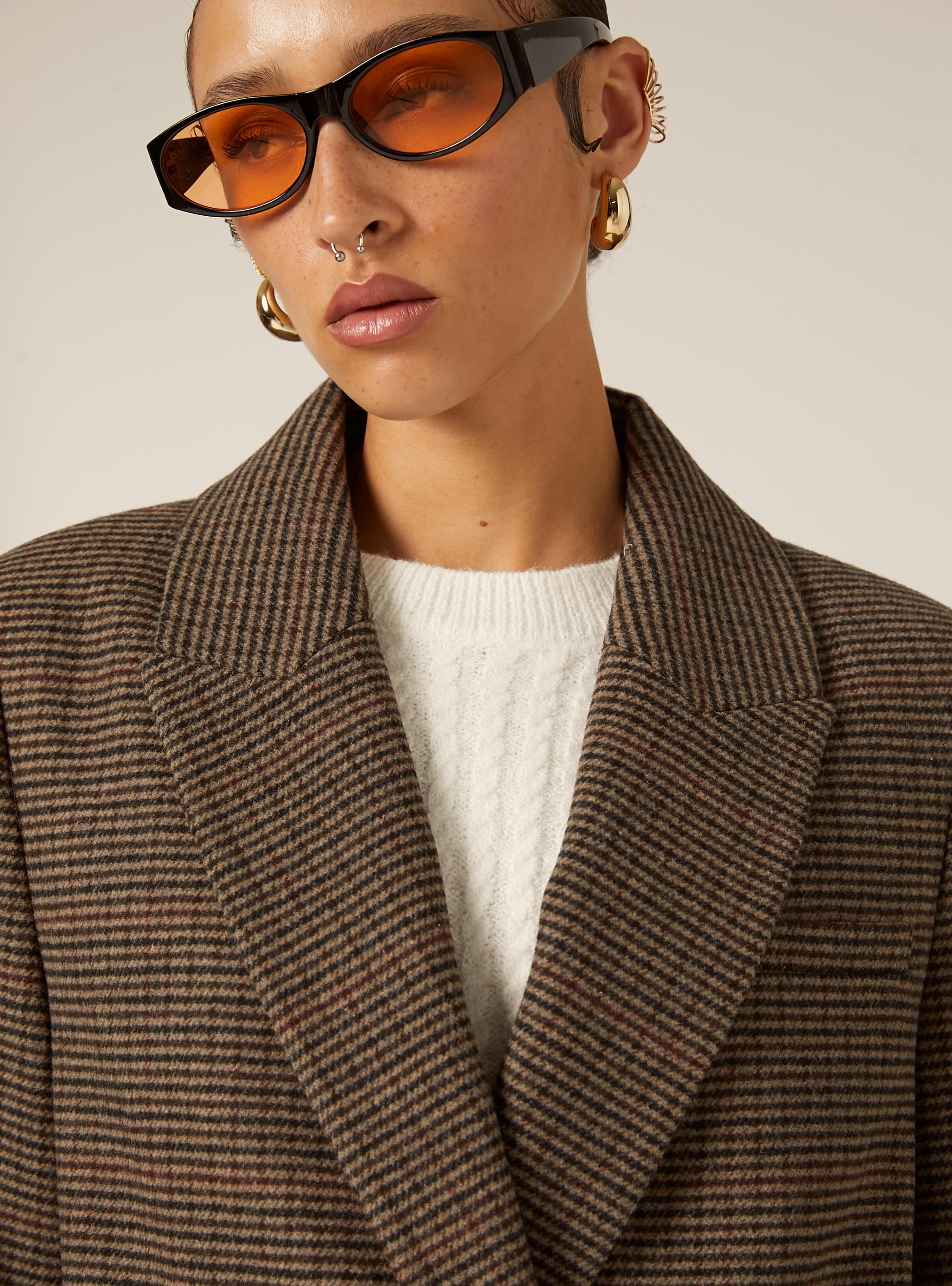 Double-breasted checked coat, BR2 BROWN MEDIUM