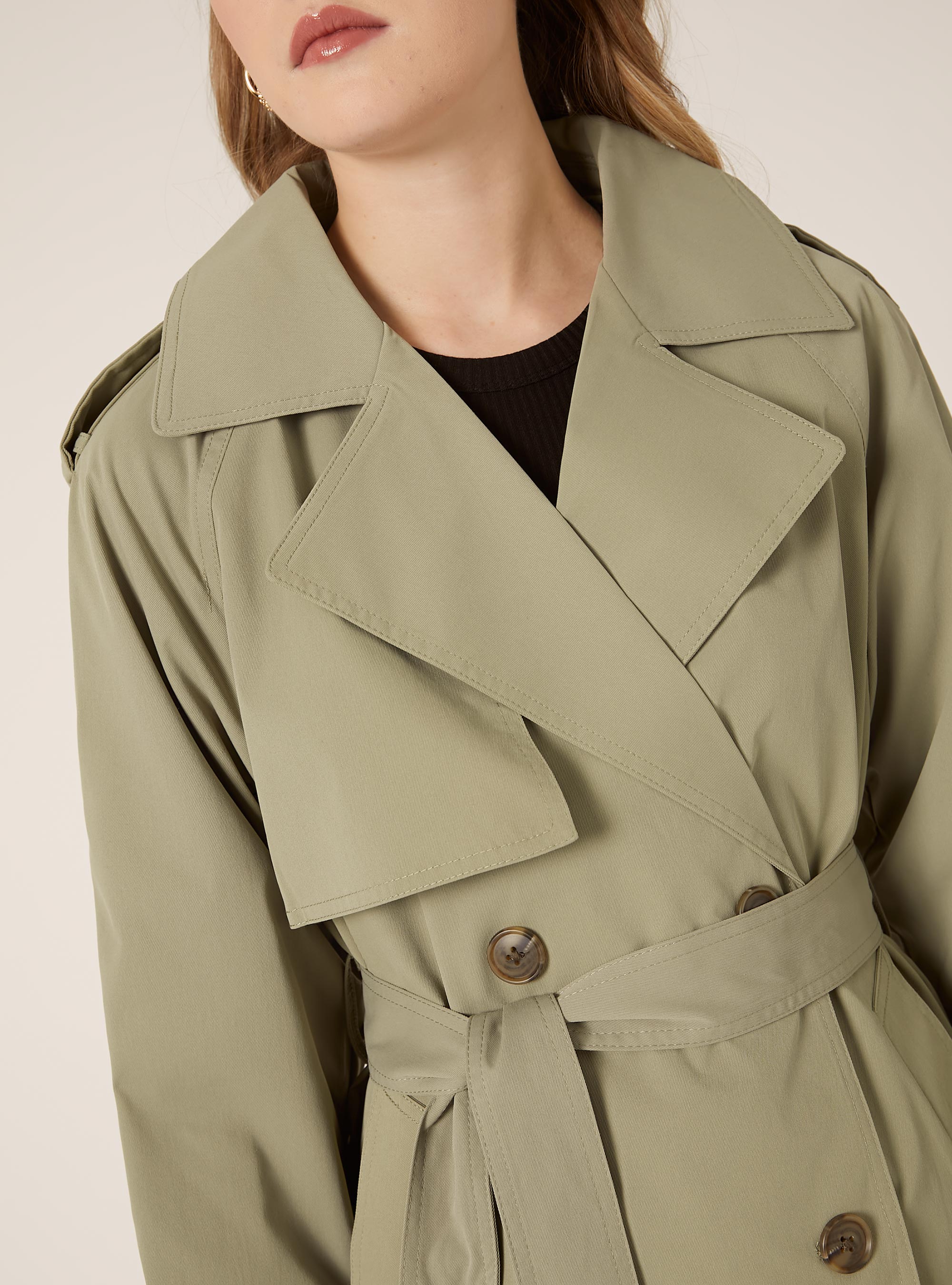 Kurzer Trenchcoat aus Twill, KY3 KAKY LIGHT