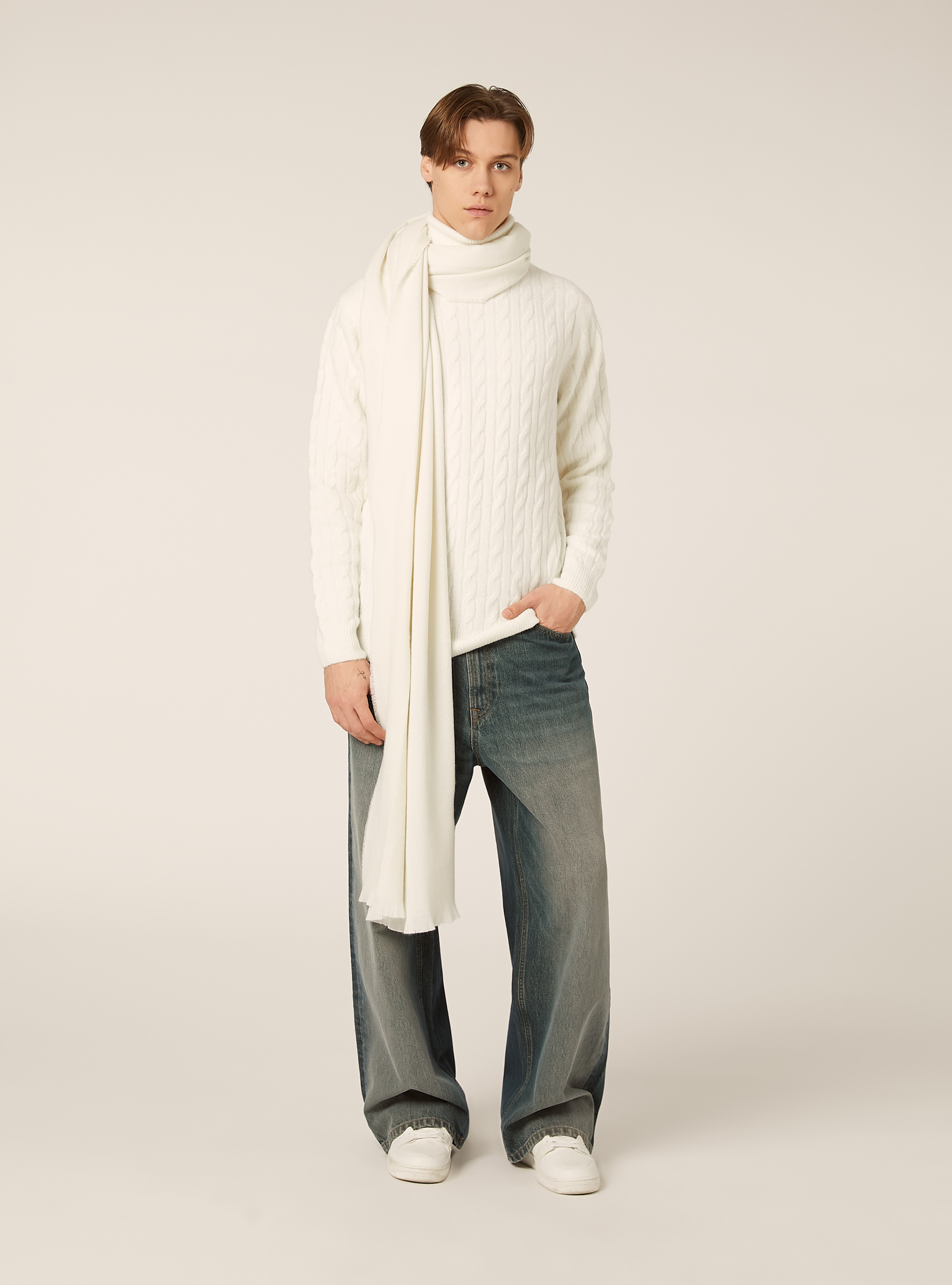 Jersey de cuello alto con trenzas, WH2 WHITE