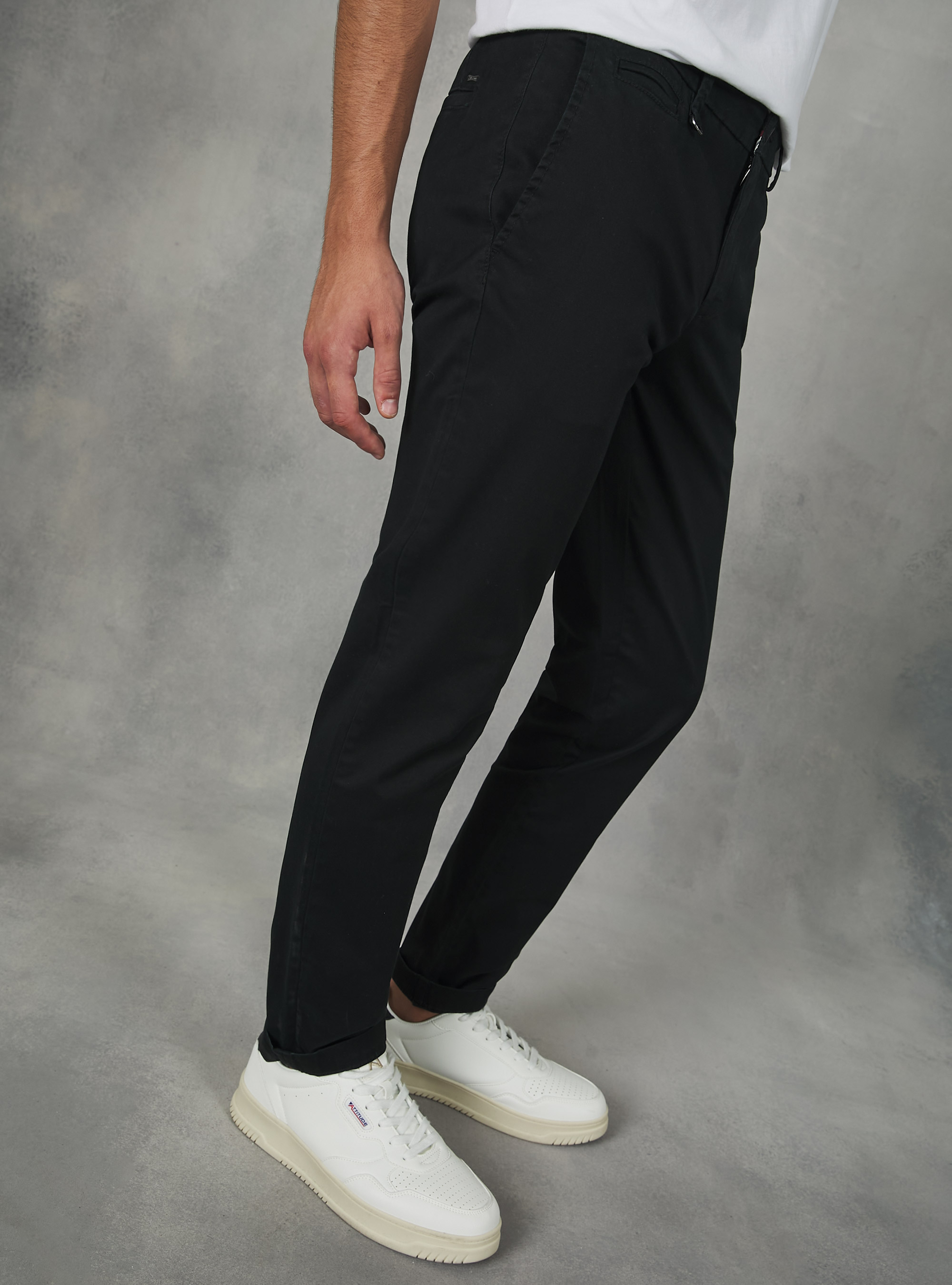 Stretch cotton twill chinos, BK1 BLACK
