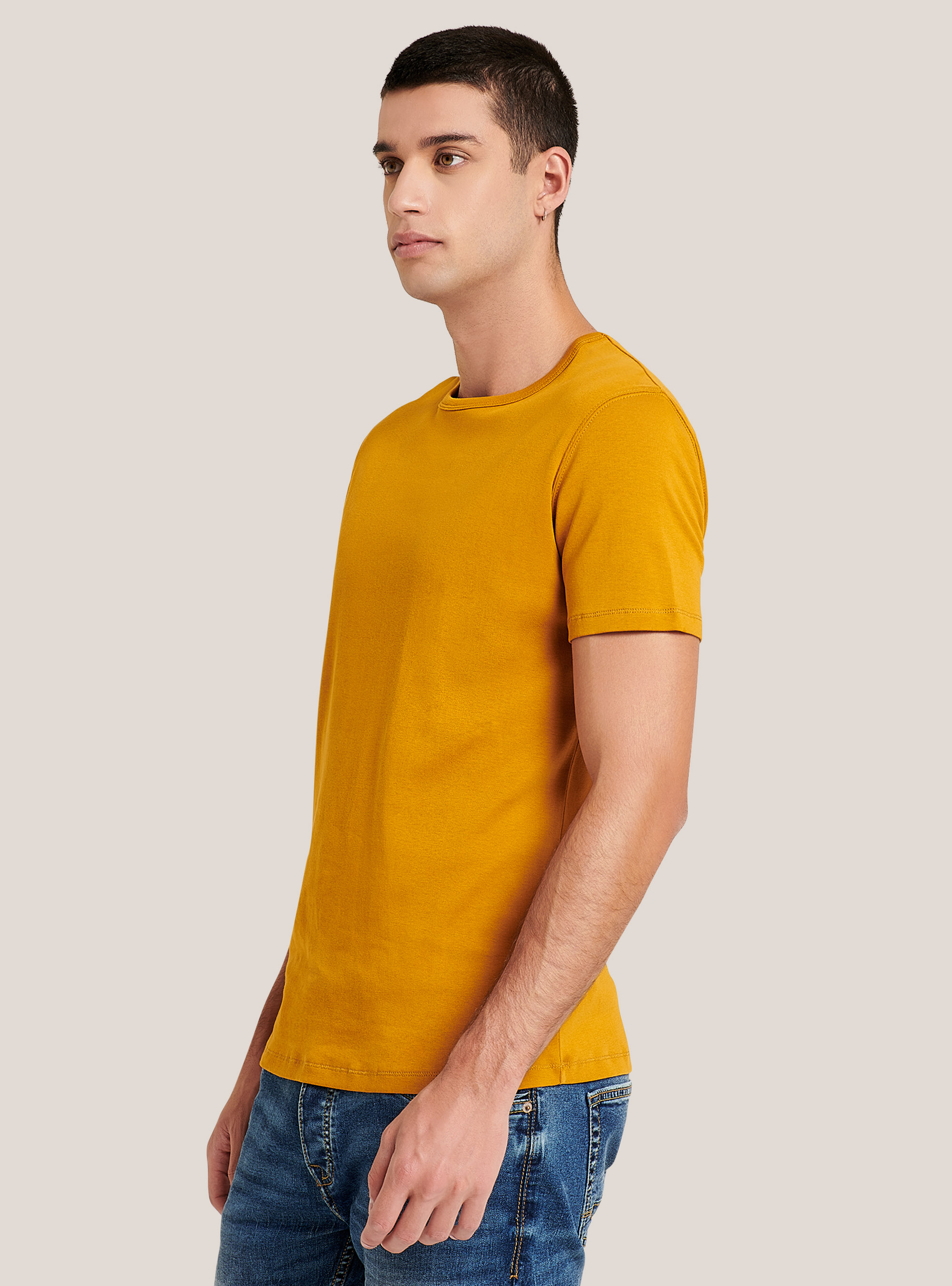 Einfarbiges T-Shirt aus Baumwolle, C7720 SENAPE