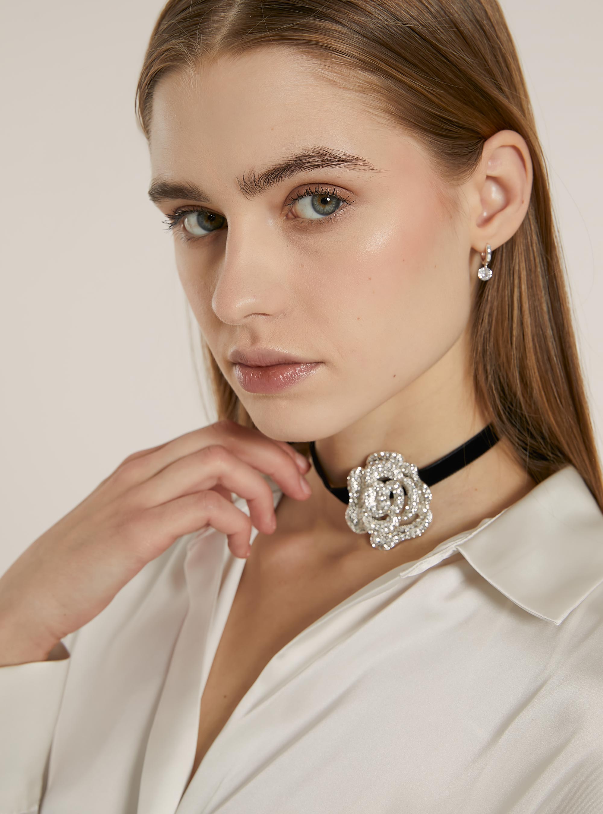 Chemise unie en satin, WH1 OFF WHITE