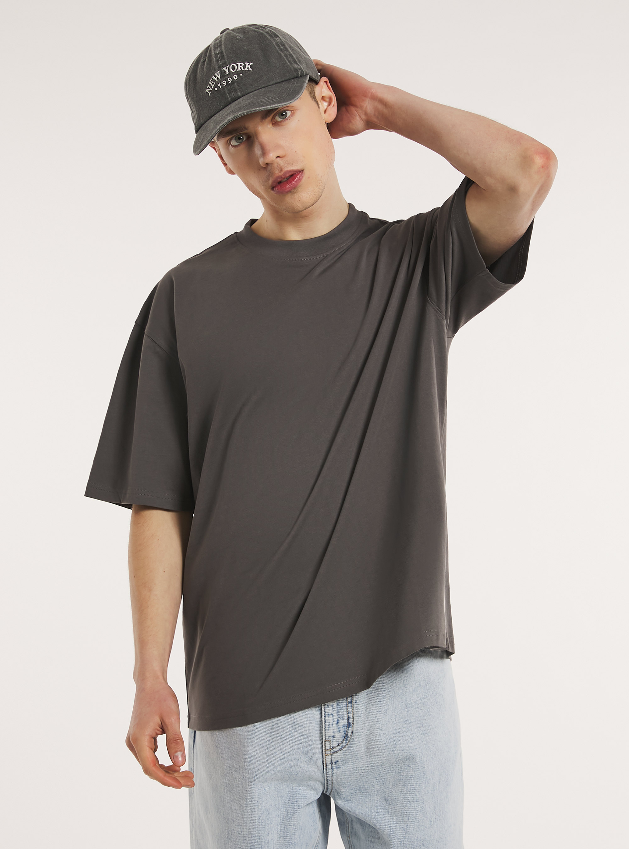 Boxy fit cotton t-shirt, GY1 GREY DARK