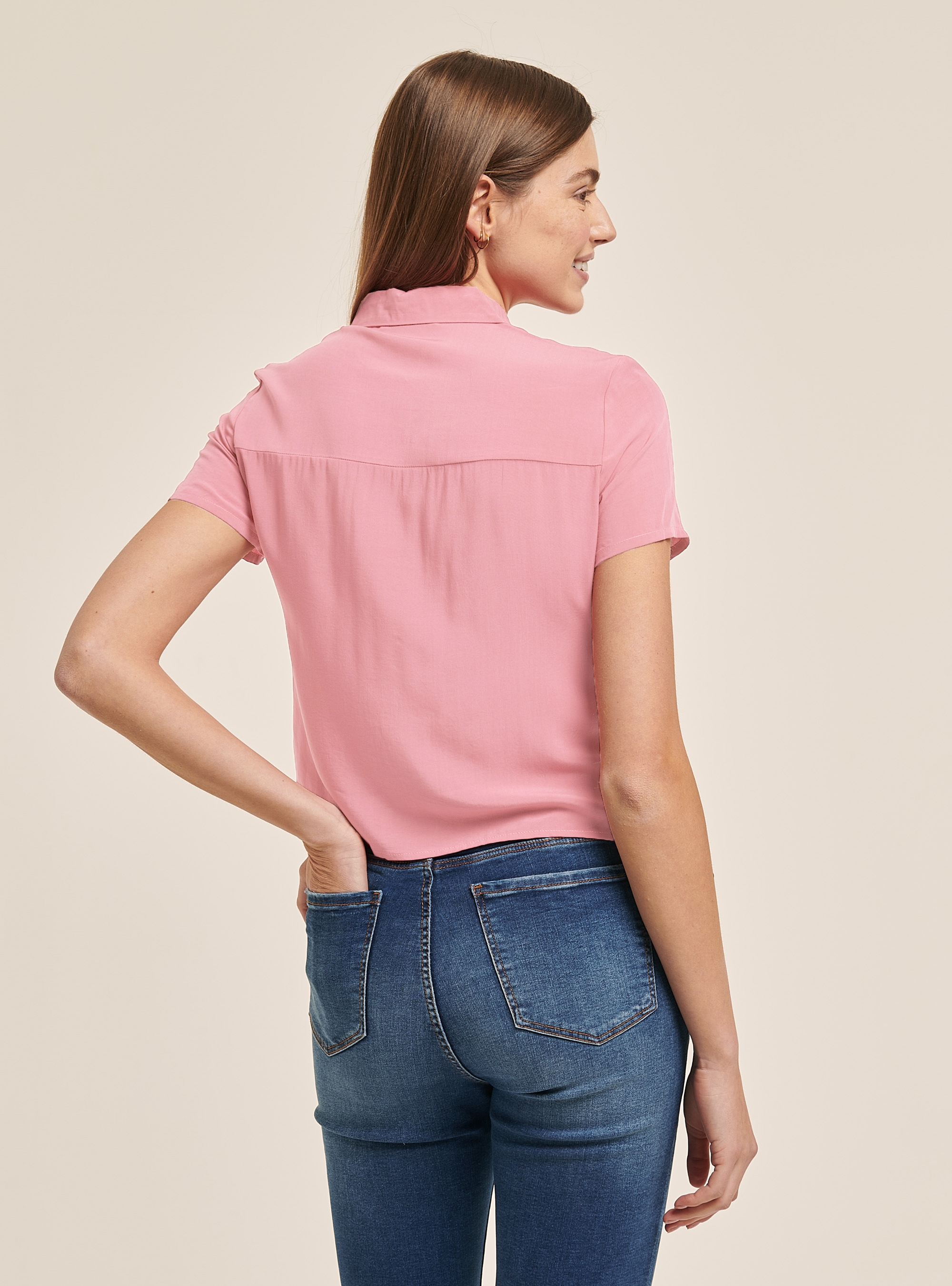 Cropped shirt with breast pocket, PK3 PINK LIGHT