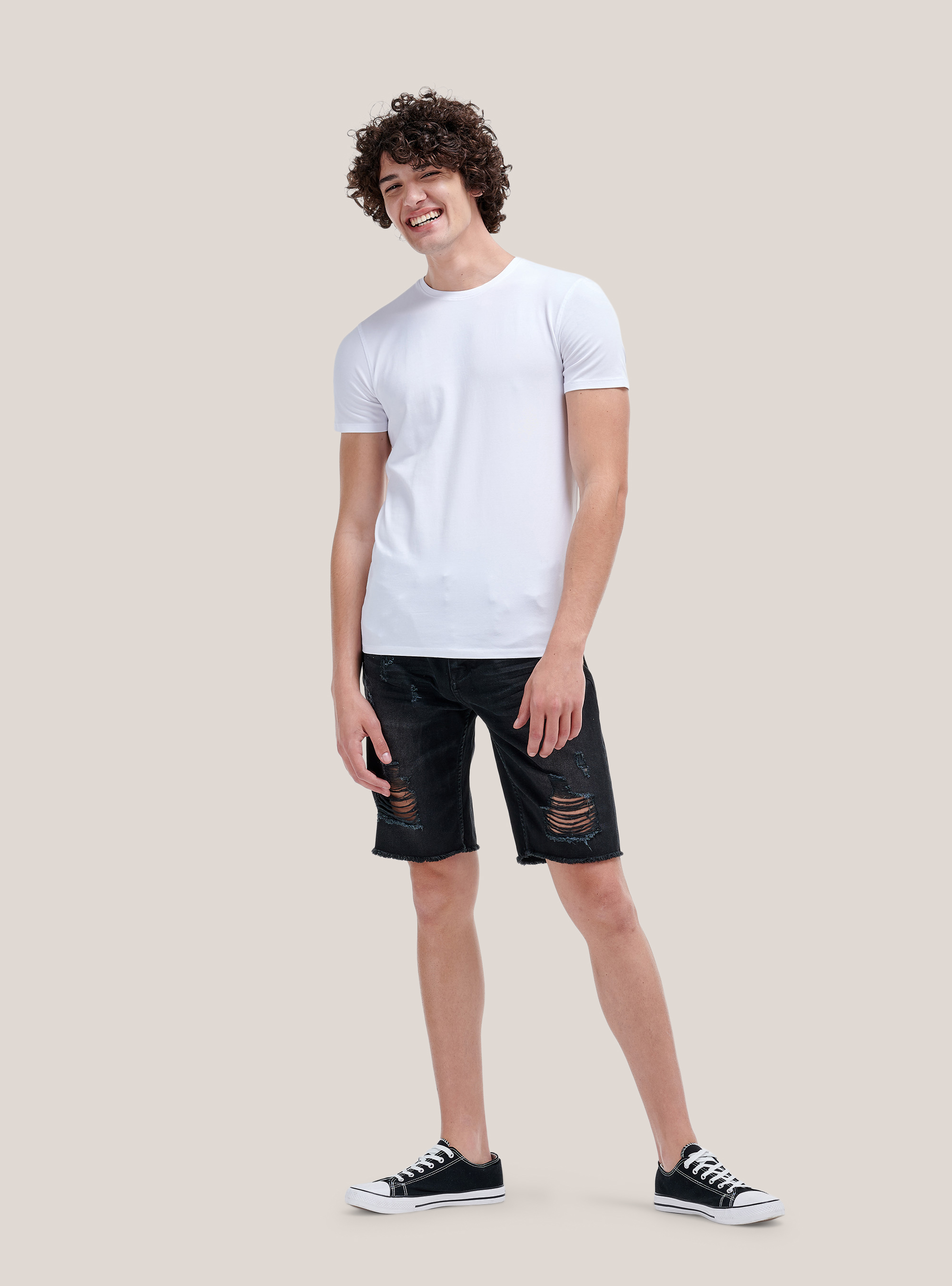 Pantalones cortos con roturas, NEGRO
