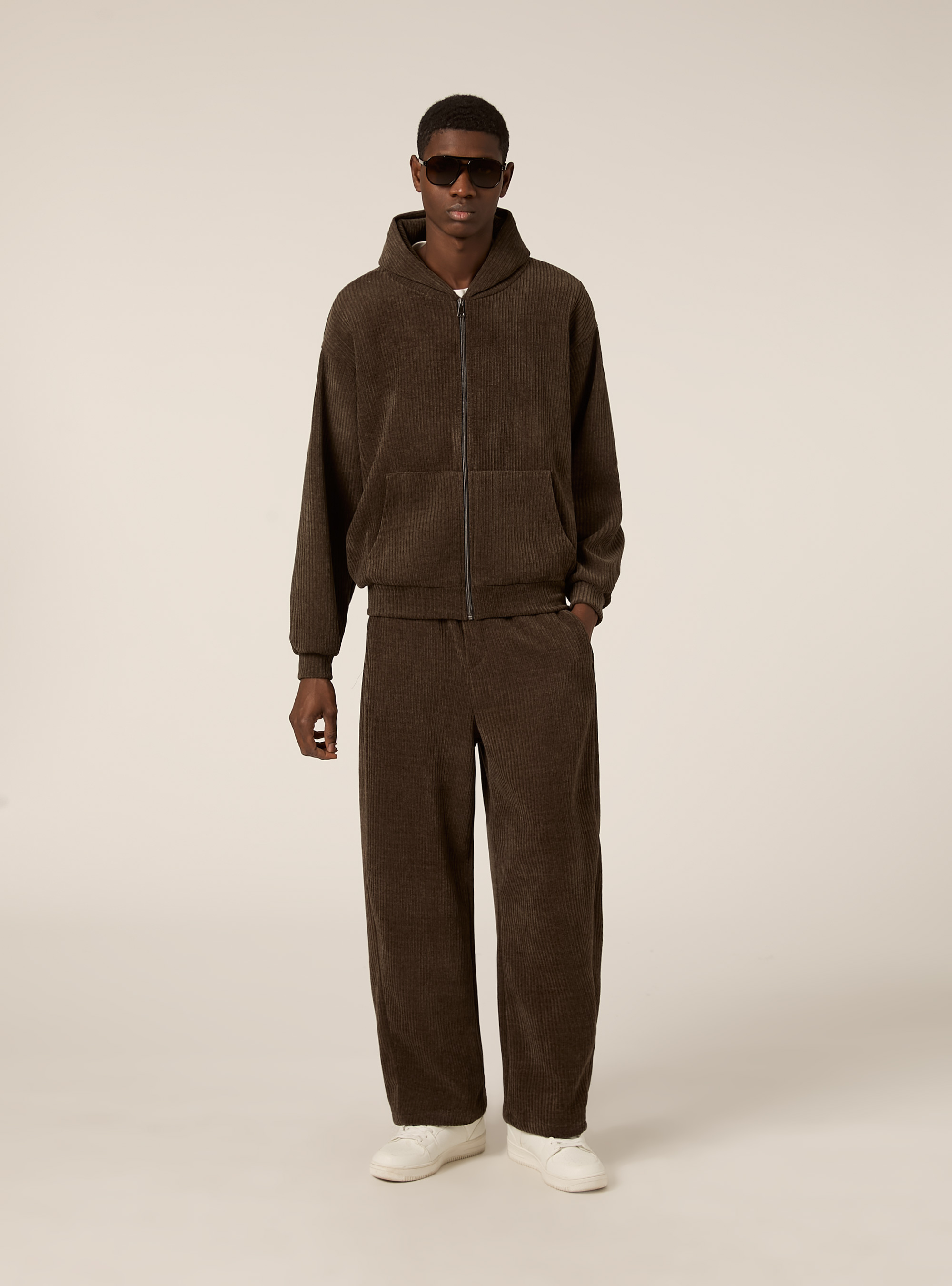 Cardigan boxy fit in velluto a coste, BR2 BROWN MEDIUM