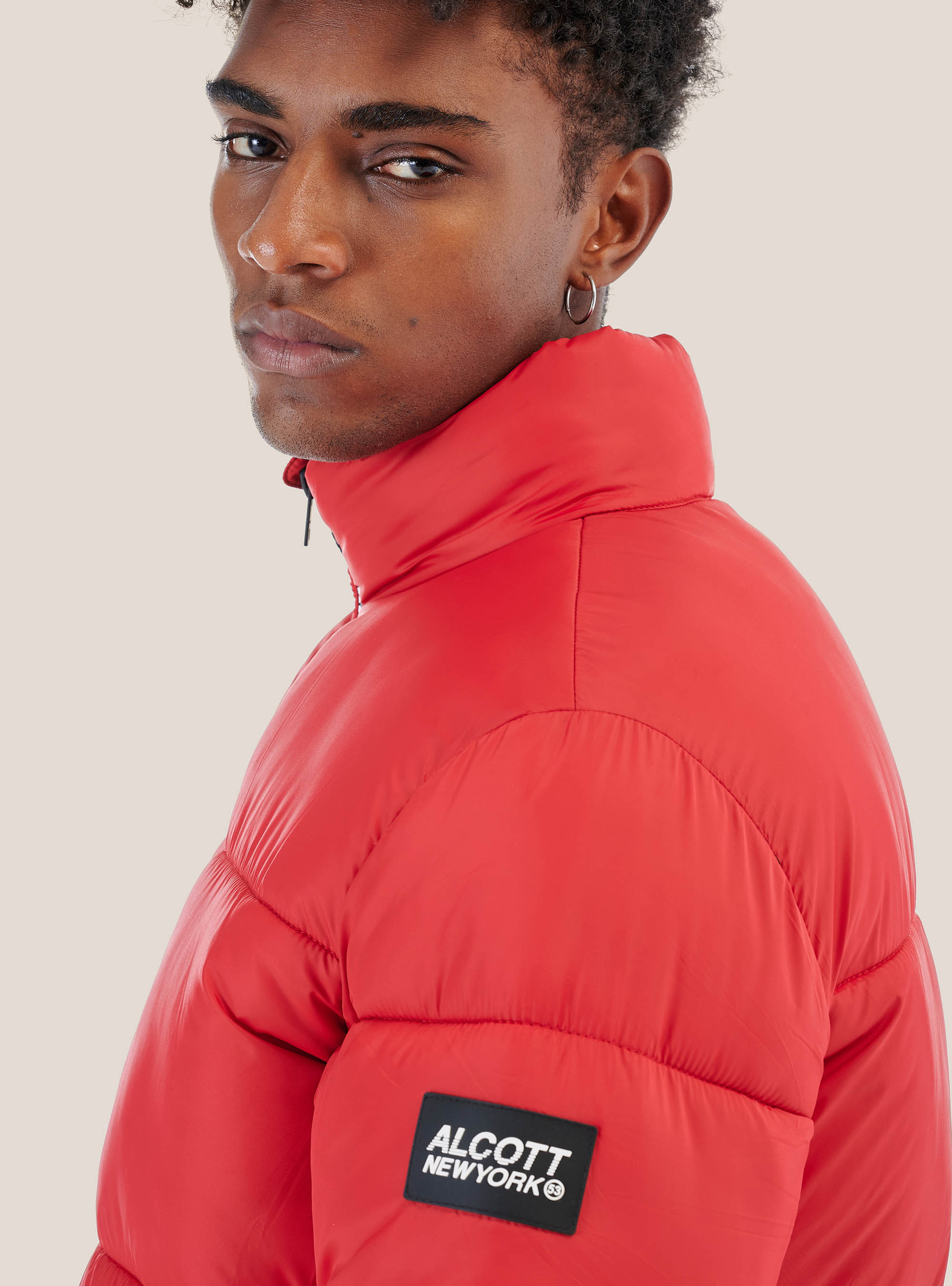 Solid colour puffy jacket, RED
