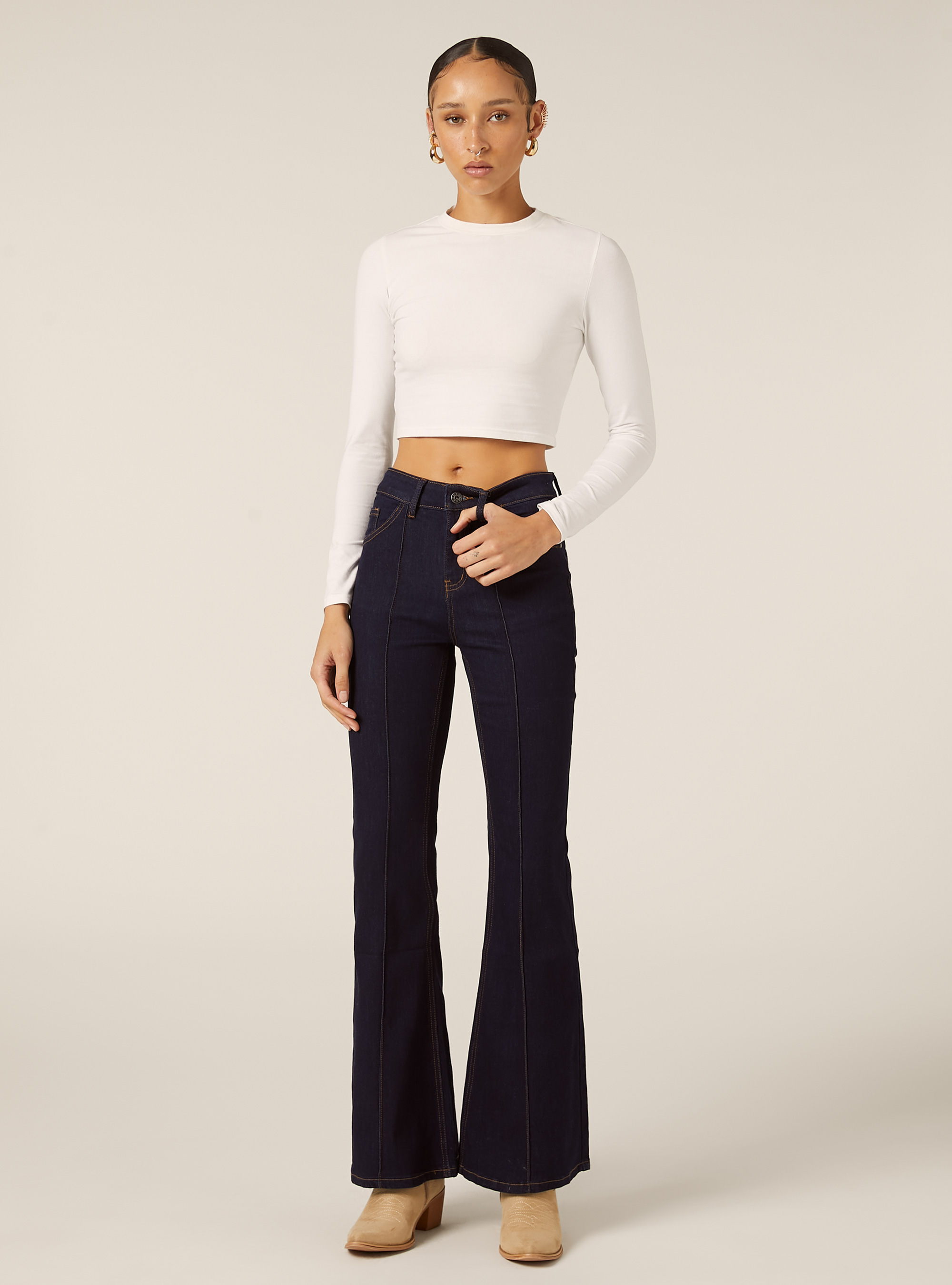 Jeans bootcut con cuciture, D003 MEDIUM BLUE