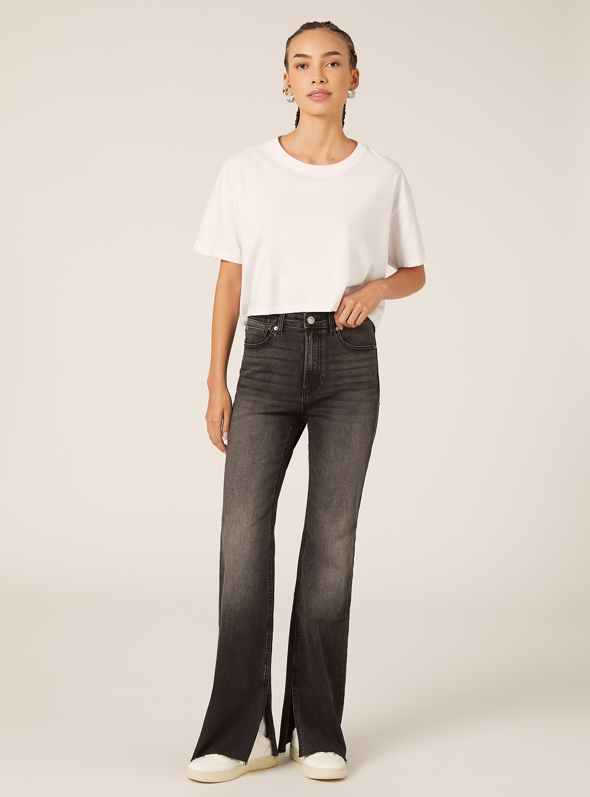 High-waisted flare jeans, D000 BLACK