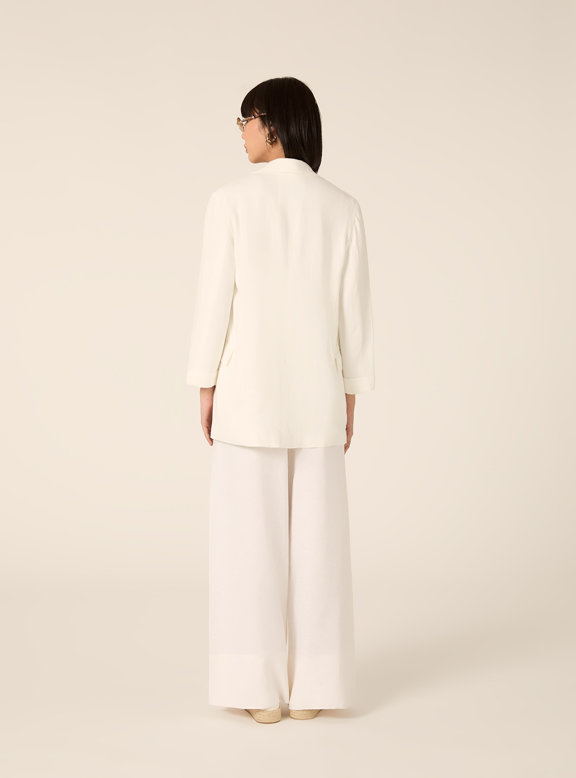 Blazer doppiopetto in misto lino, WH2 WHITE