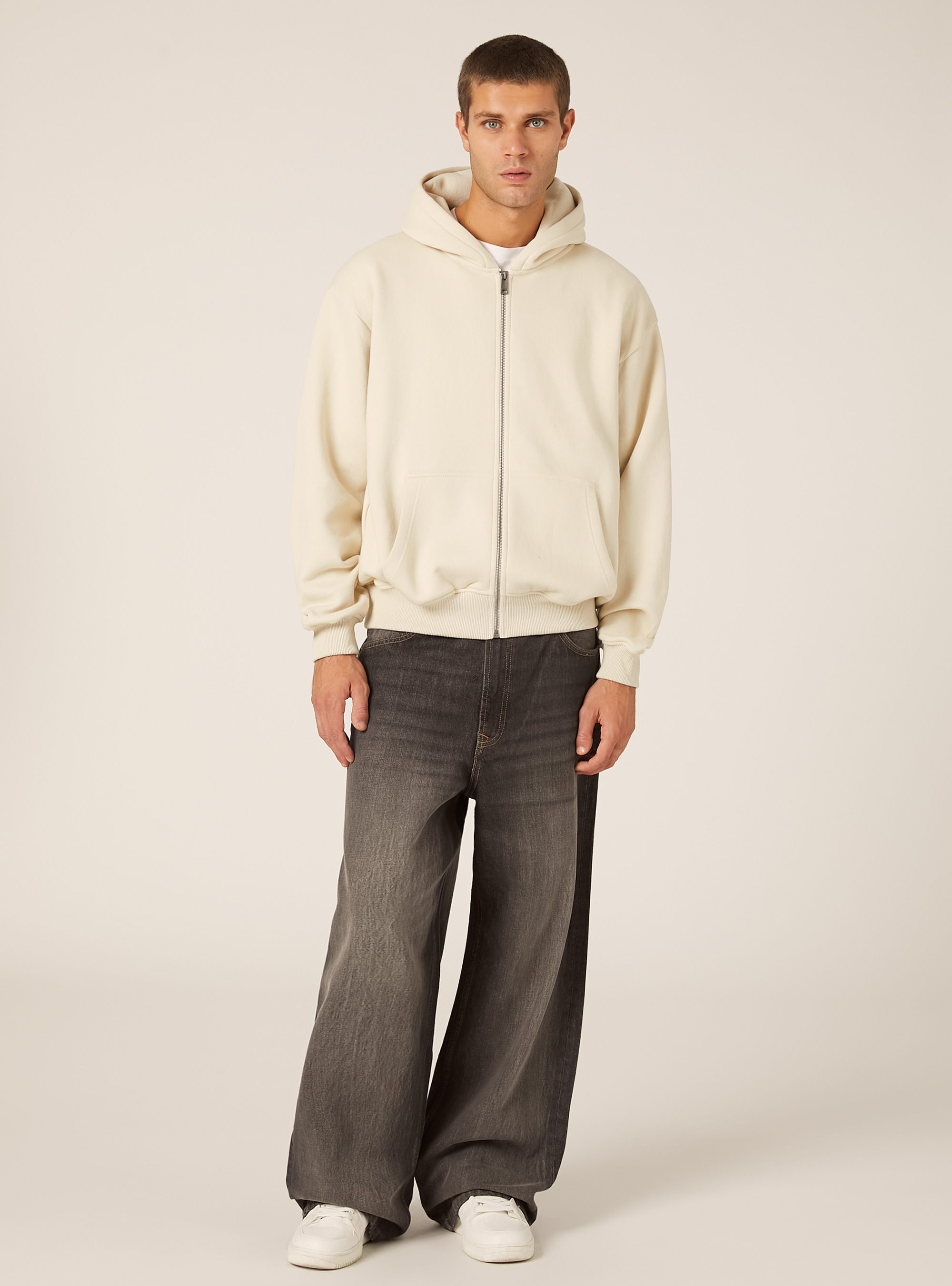 Boxy fit zip-up hoodie, CR3 CREAM LIGHT