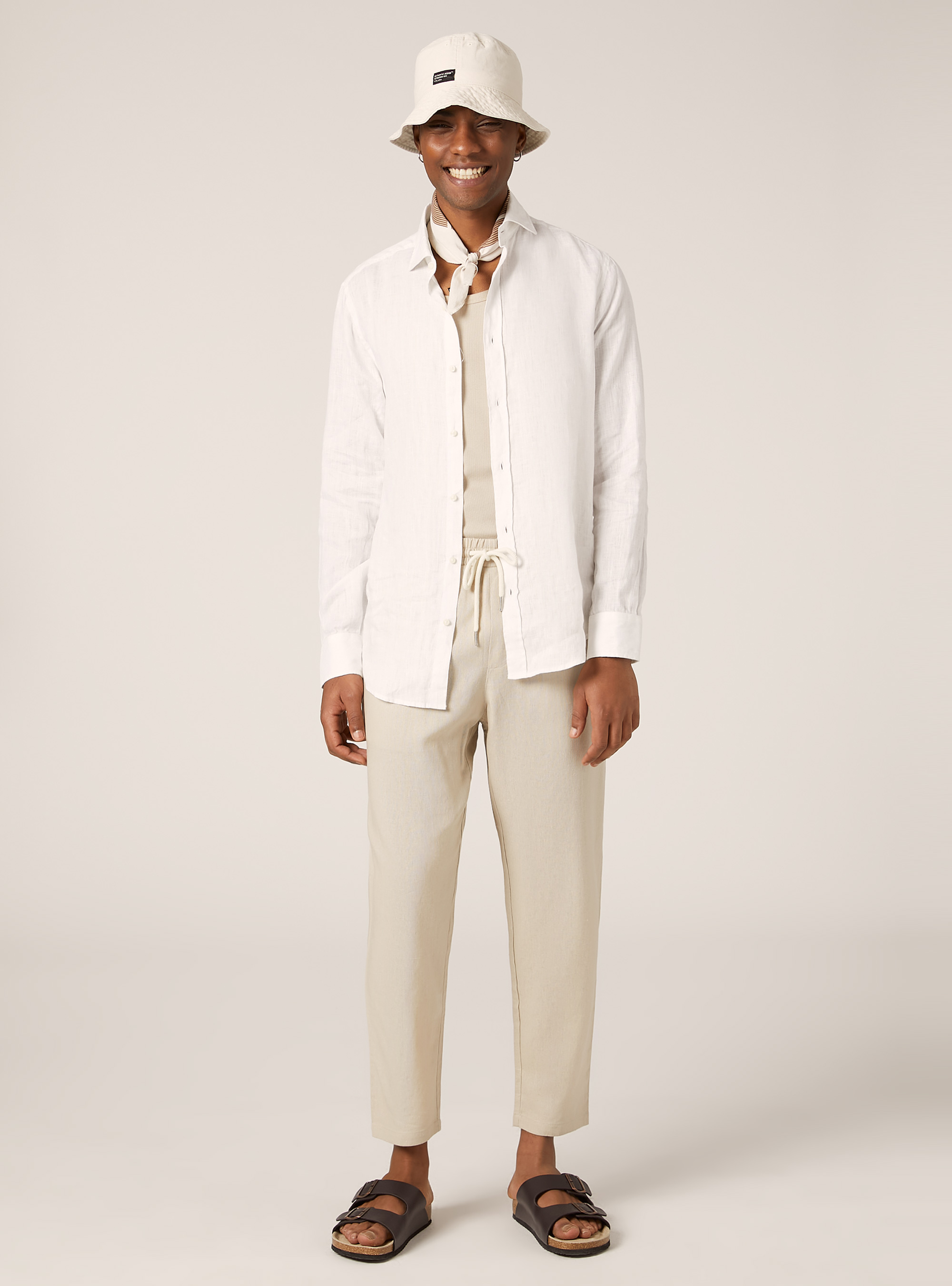 Pantaloni jogger in misto lino, BEIGE CHIARO
