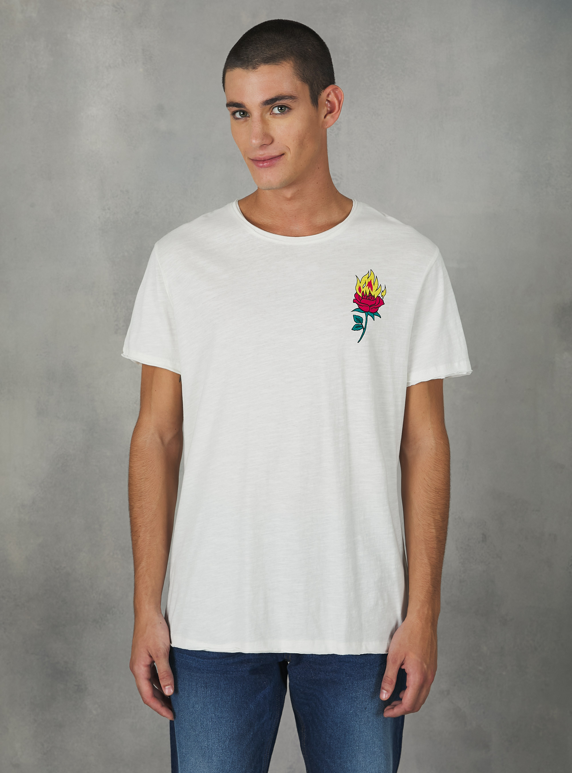 Camiseta de algod&oacute;n con estampado, BLANCO