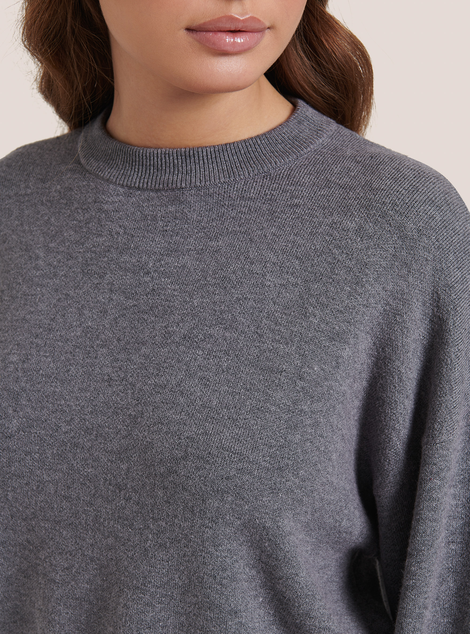 Plain colour cropped pullover, GREY MELANGE