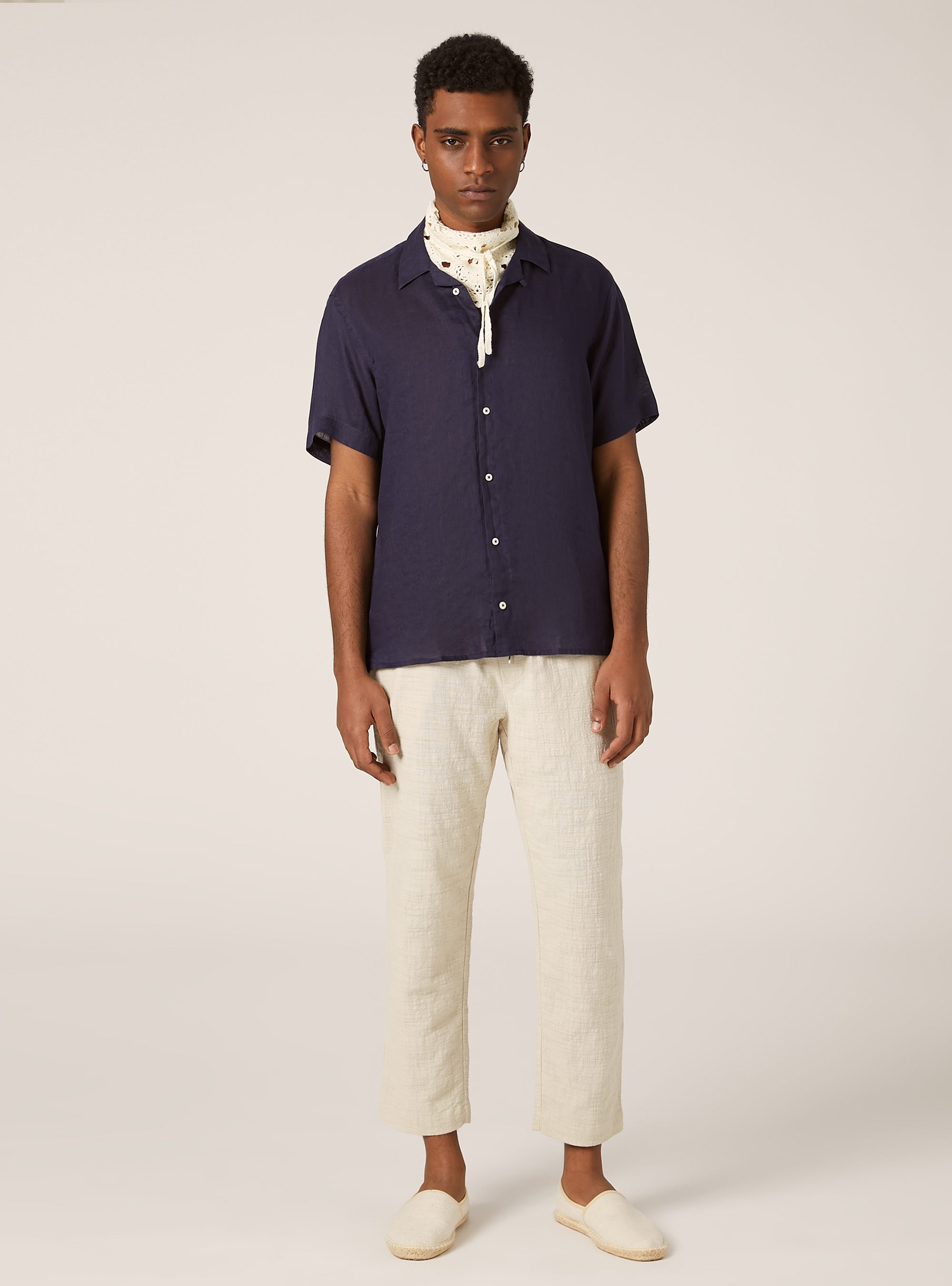 Pure linen short-sleeved shirt, BLUE NAVY