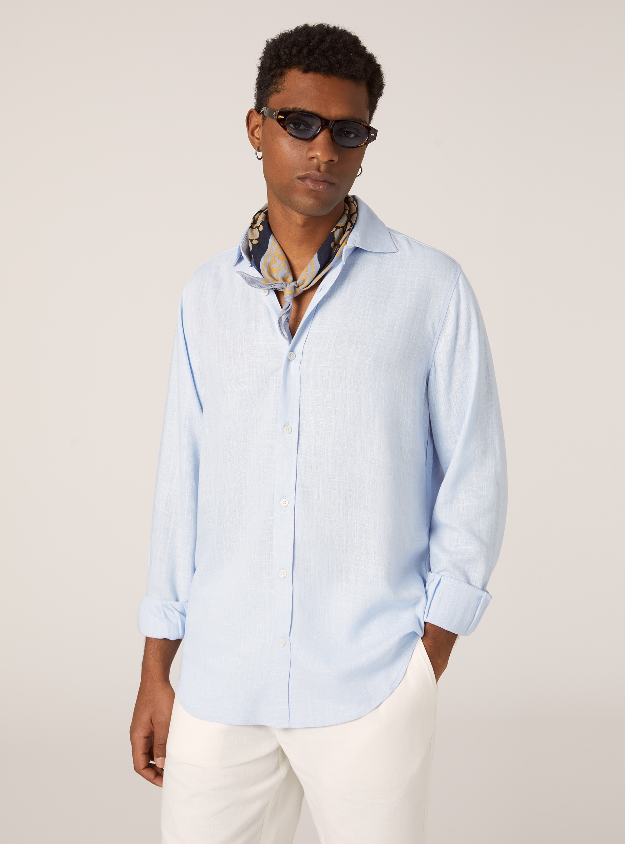 Linen blend shirt, AZ2 AZURE MEDIUM