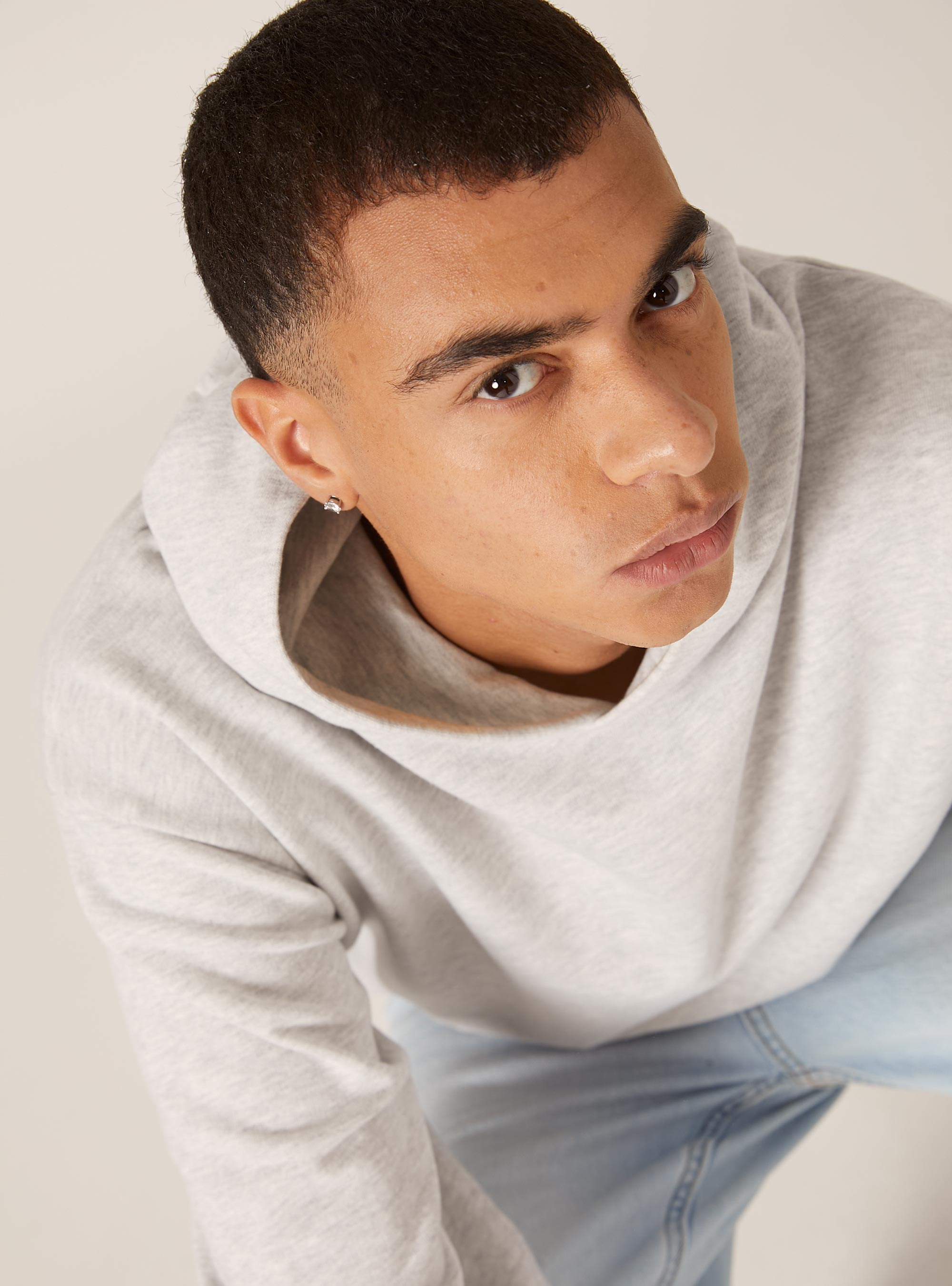 Boxy Fit Hooded Sweatshirt, MGY3 GREY MEL LIGHT