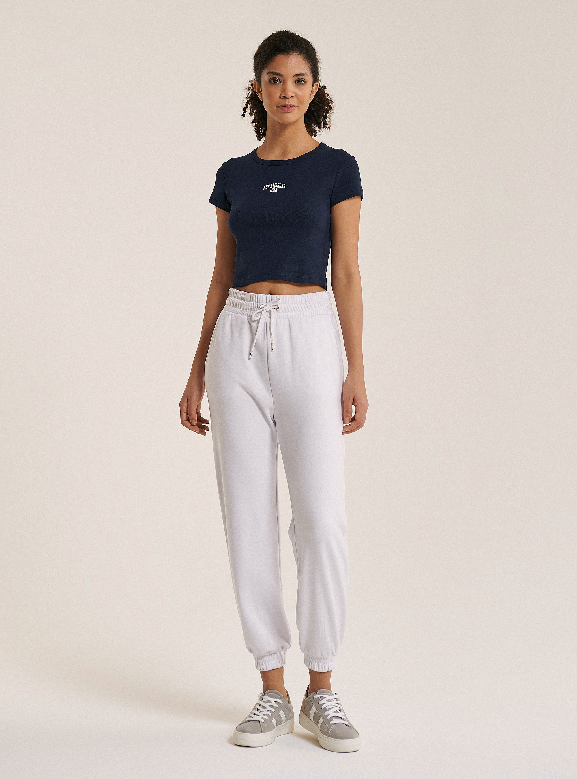 Crop Top mit Lettering-Print Baumwoll-Front BCI, C2236 BLUE