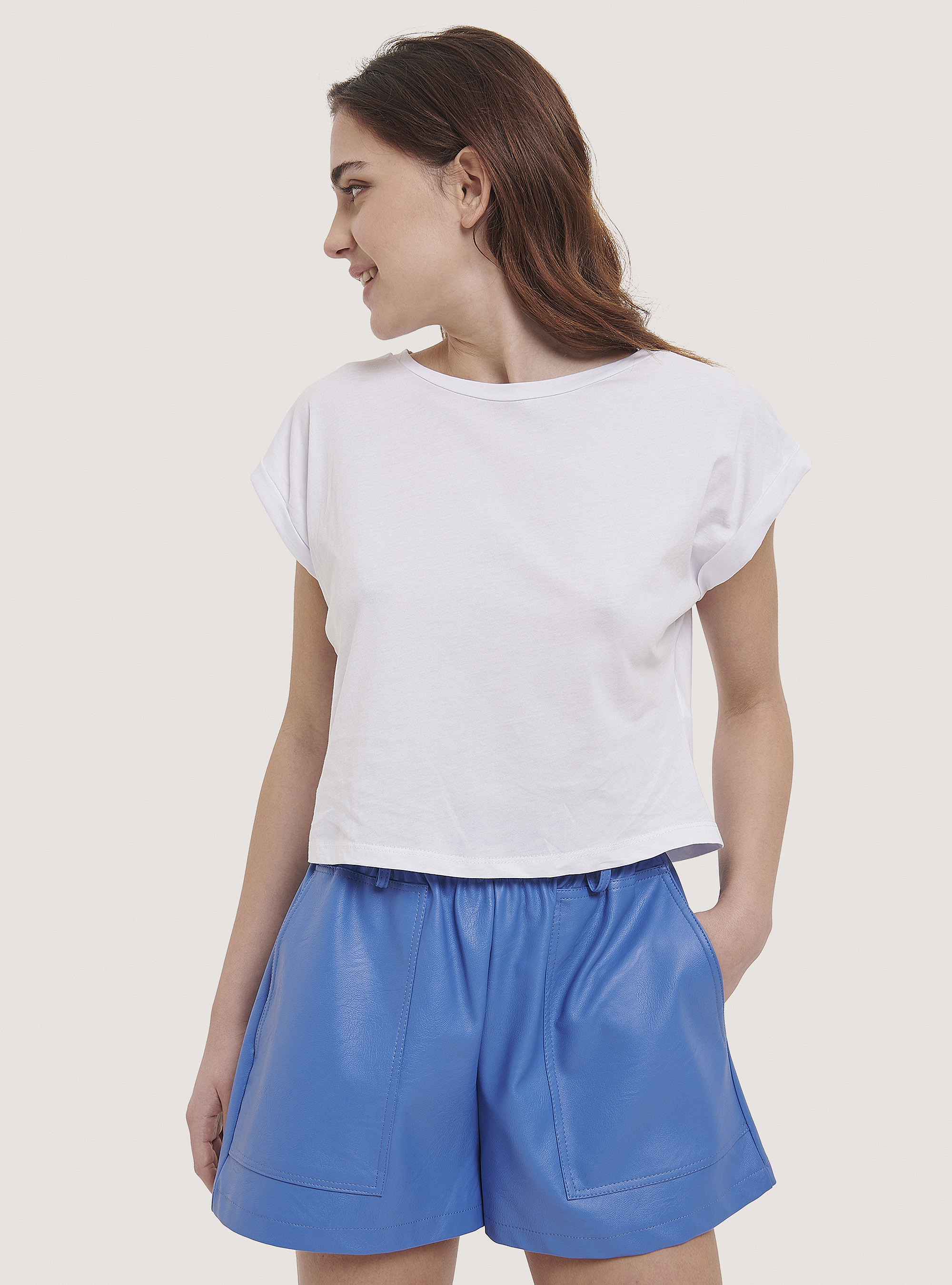 Maglietta crop tinta unita, BIANCO