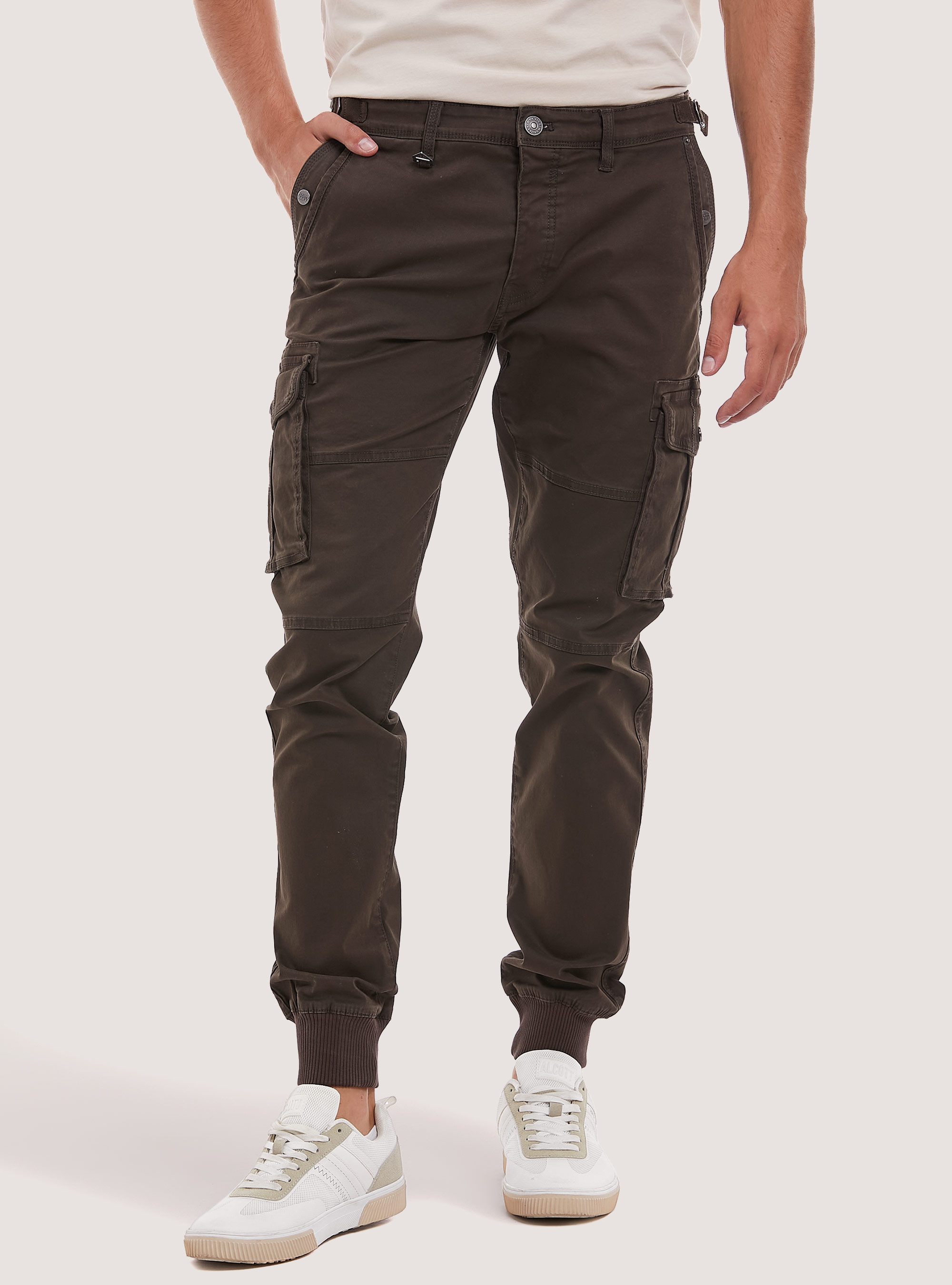 Cotton cargo trousers with elastic band, BR1 BROWN DARK