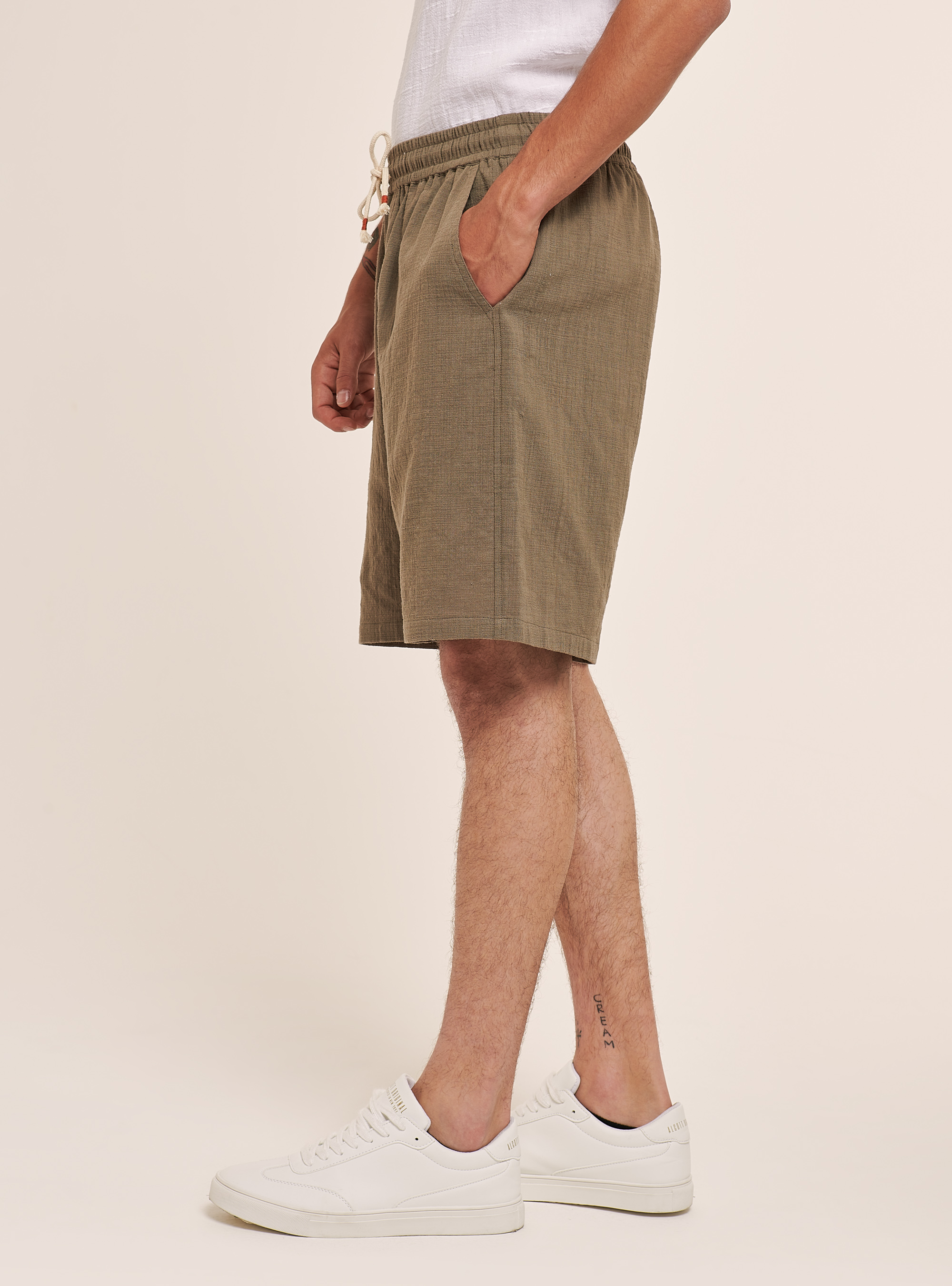 Cotton Bermuda shorts with elasticated waistband, C5602 TORTORA