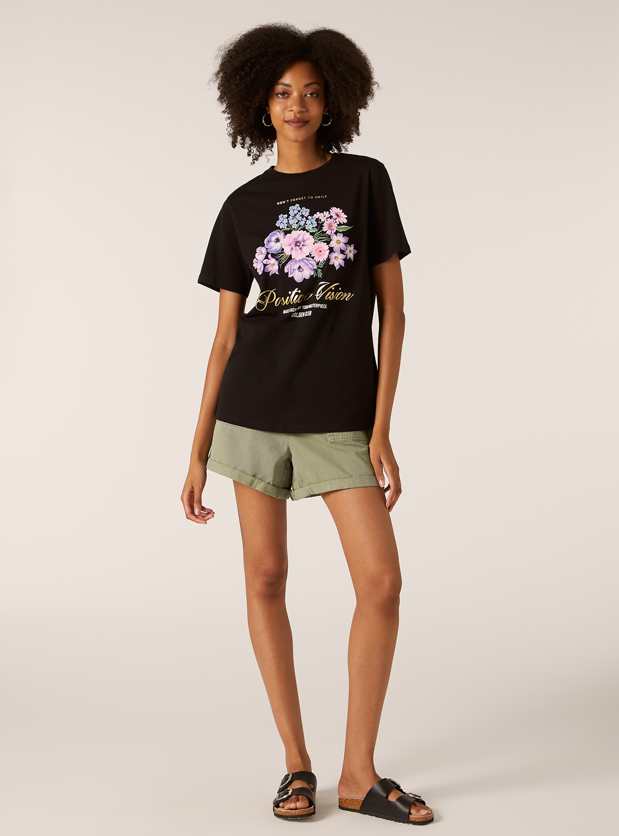 Metallic print t-shirt, BK1 BLACK