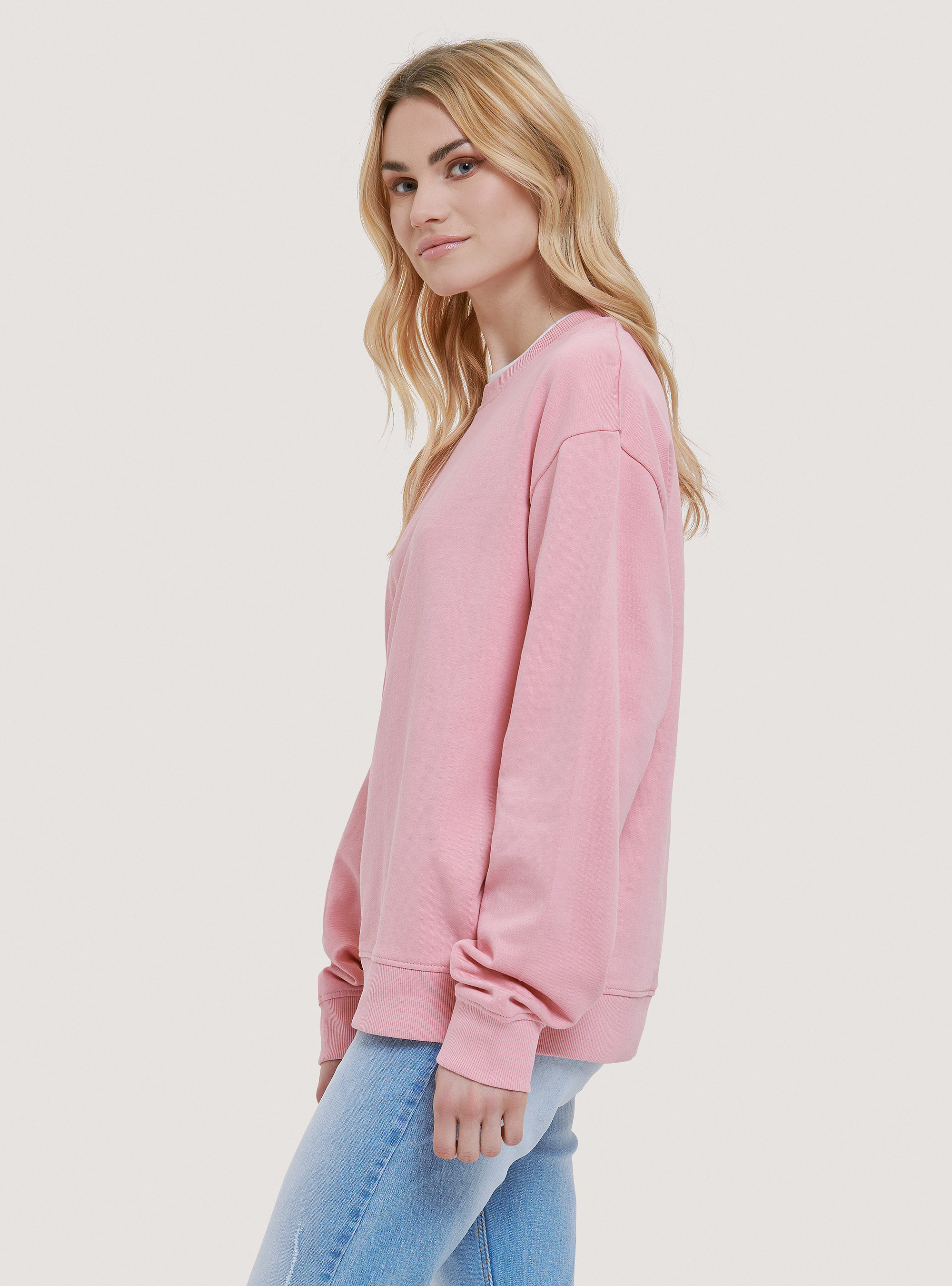 Basic round-neck cotton sweatshirt, C5513 PINK
