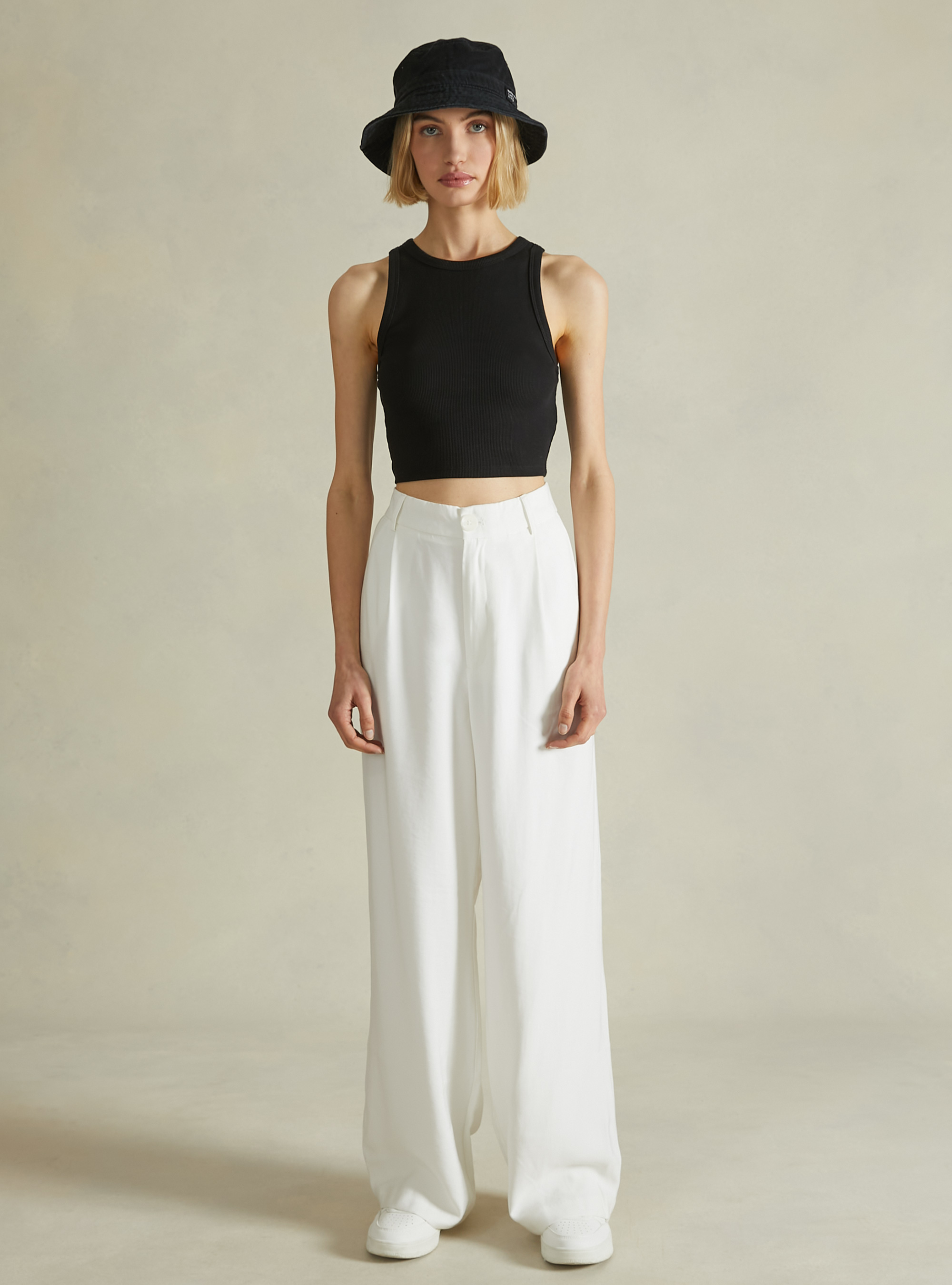 Cropped tank top in rib, BK1 BLACK
