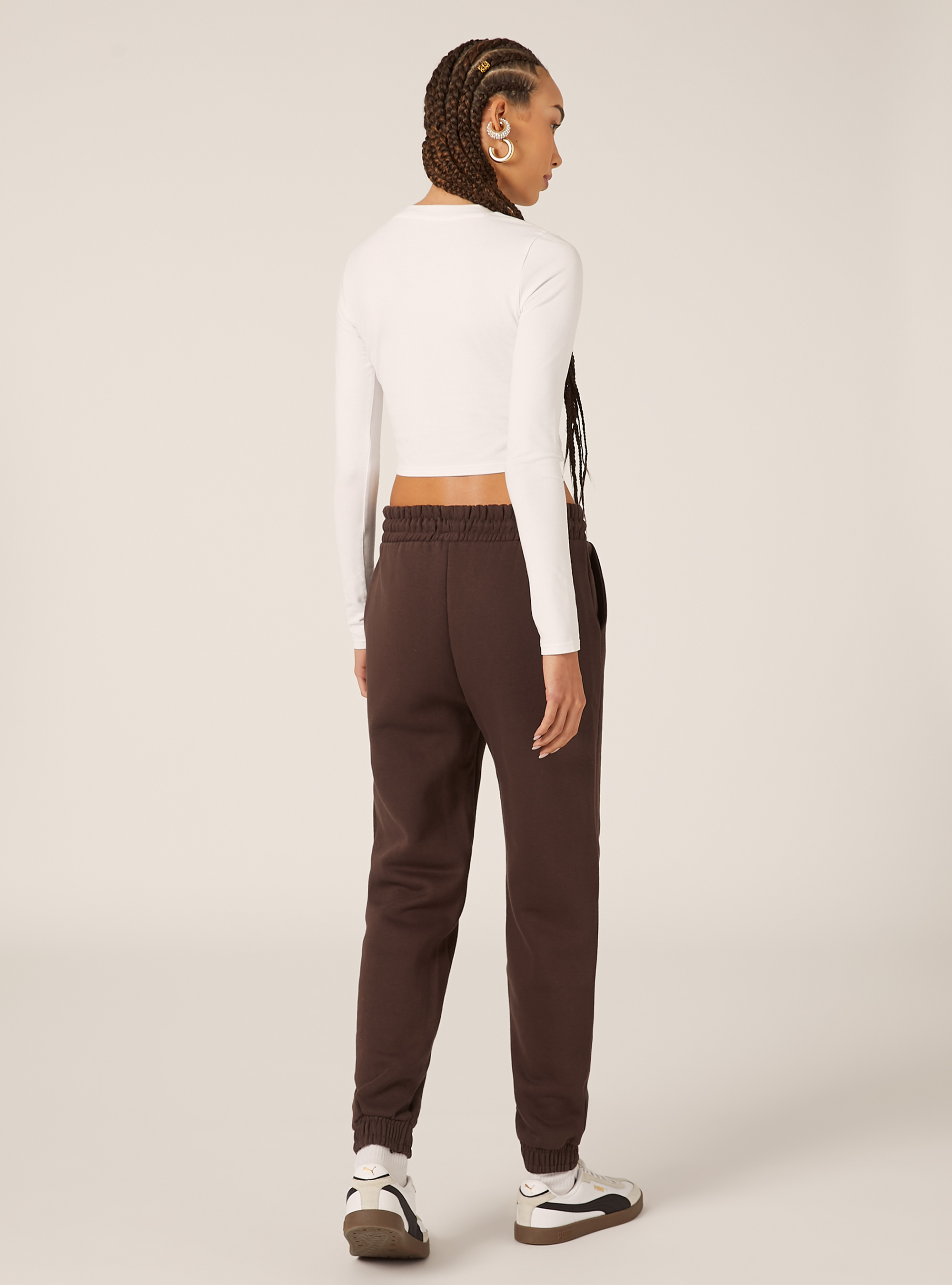 Pantalones jogger de felpa, BR1 BROWN DARK
