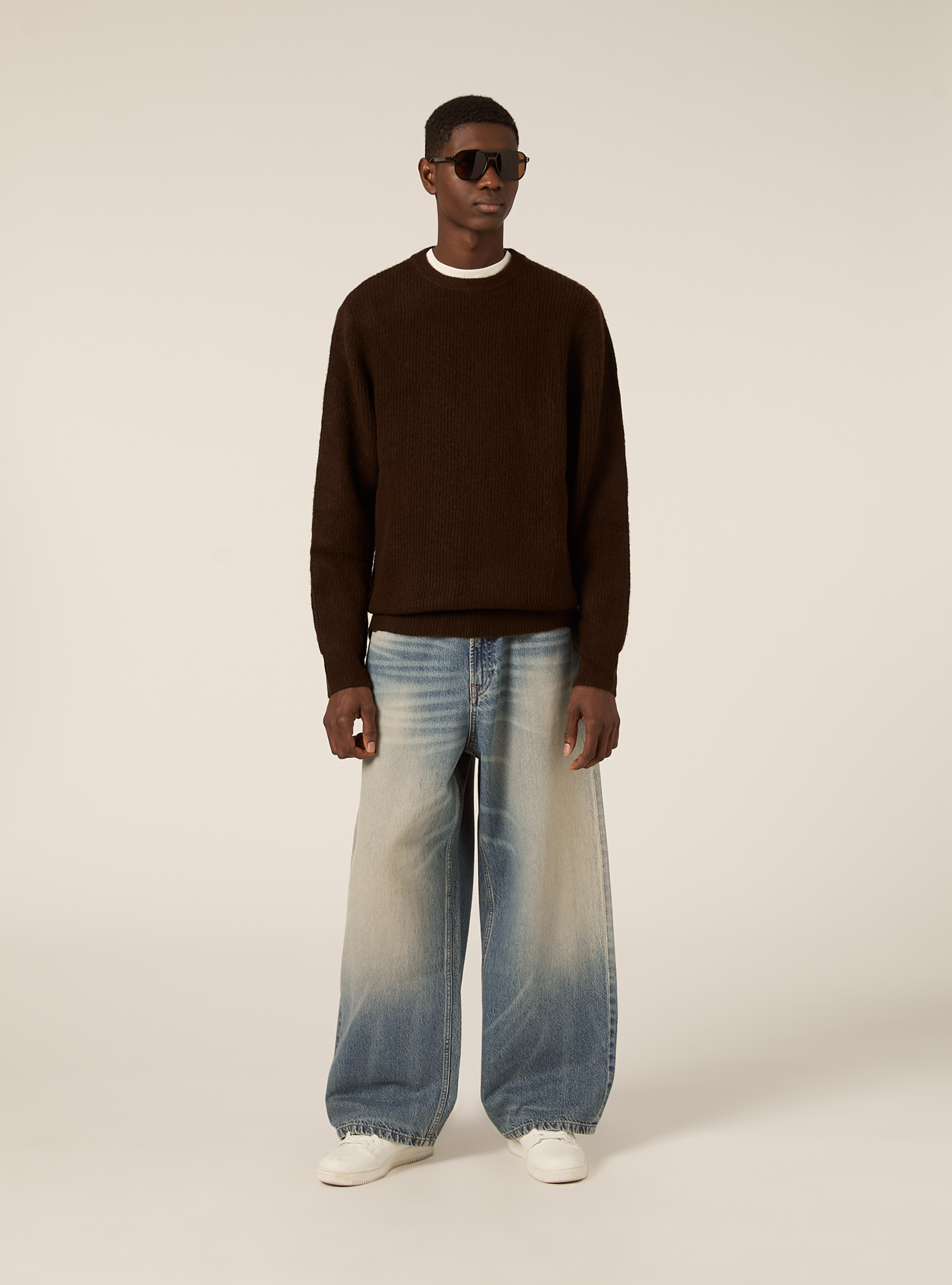 English ribbed crew neck jumper, MBR1 BROWN MEL DARK