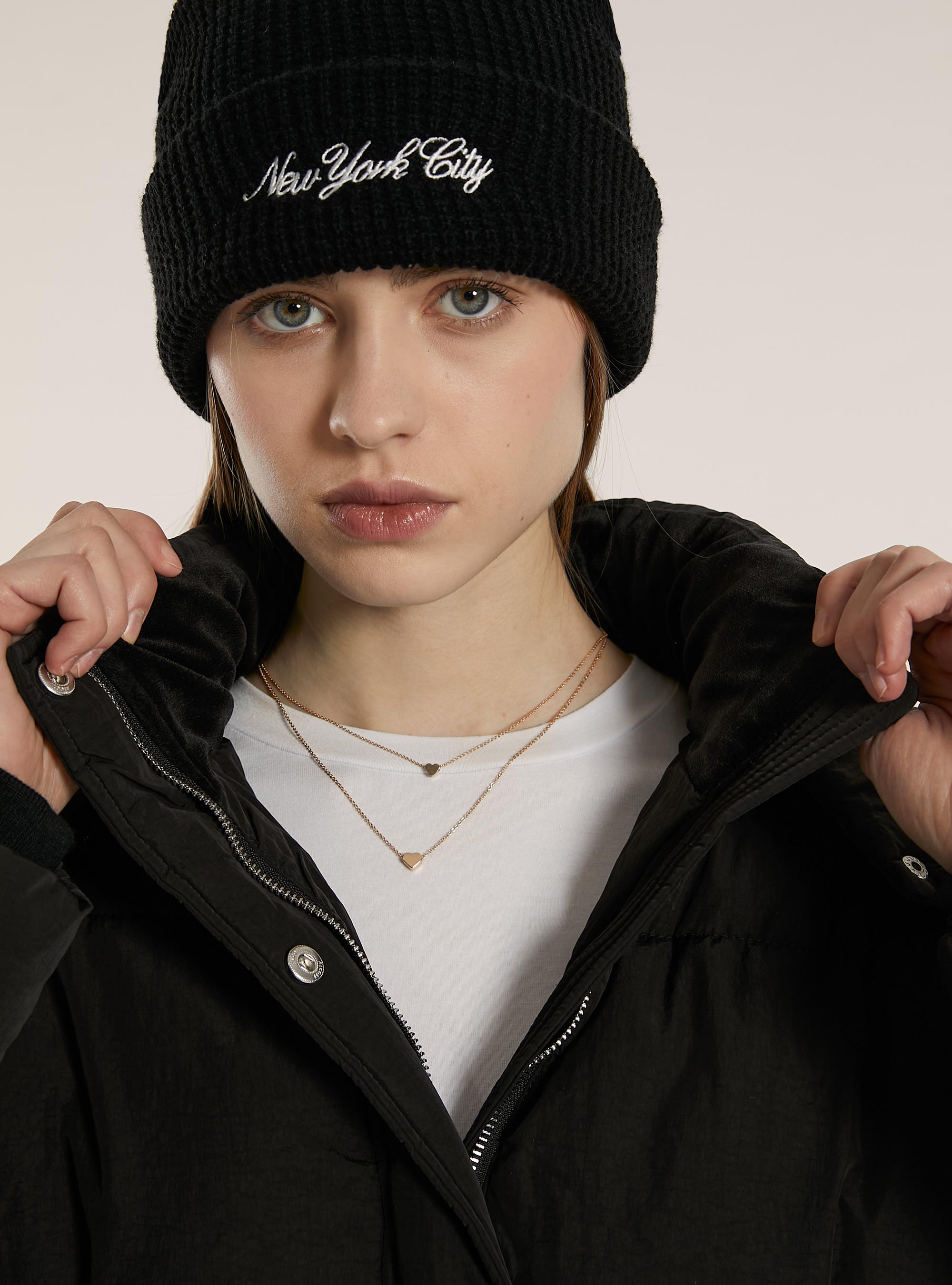 Puffy jacket with removable hood, BK1 BLACK