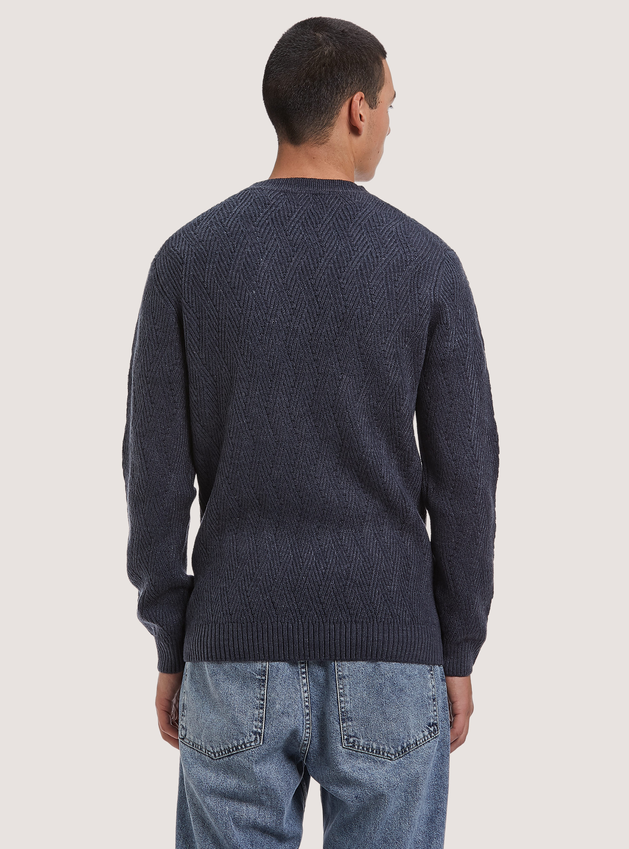 Pull doux à texture géométrique, MNA2 NAVY MEL MED