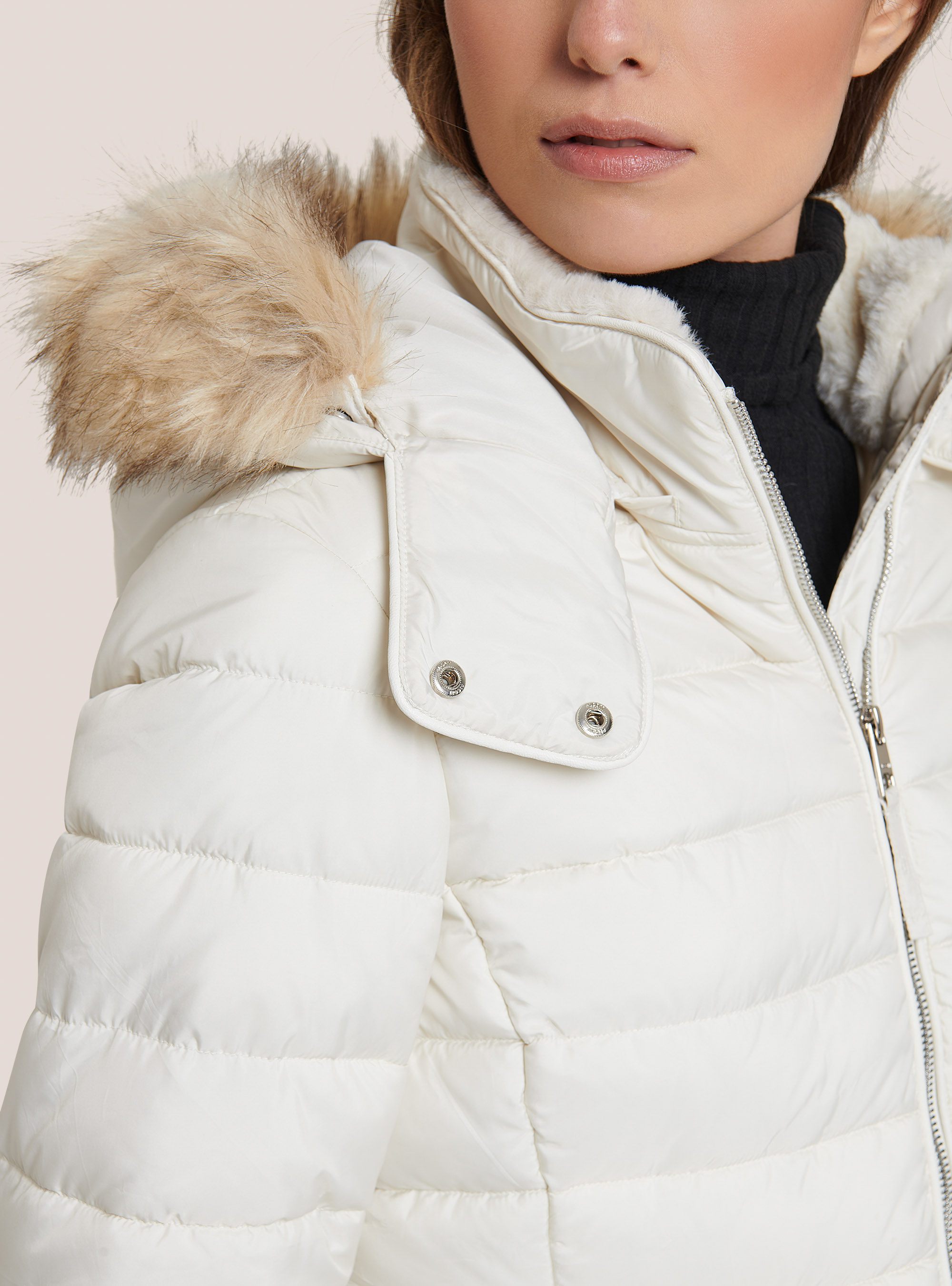 Padded jacket with hood and faux fur collar, WH1 OFF WHITE