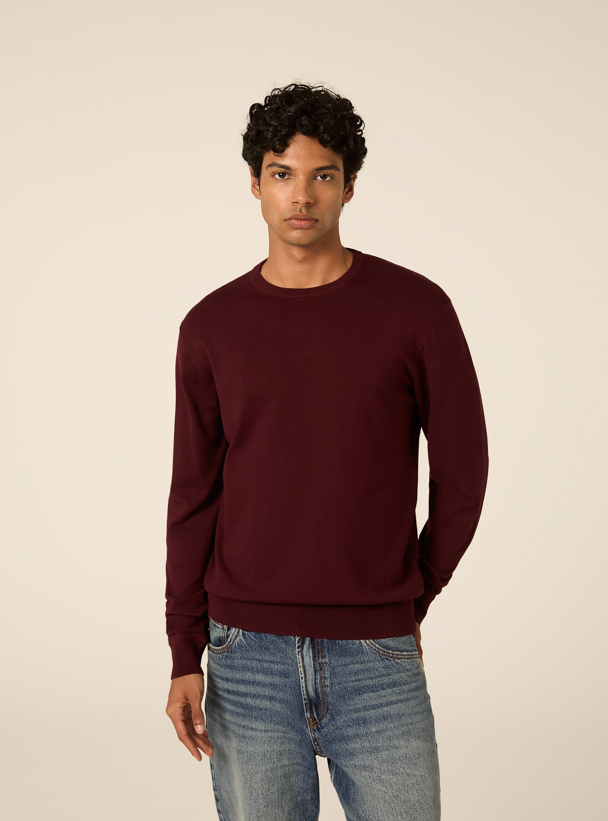 Pullover girocollo in viscosa, BORDEAUX SCURO