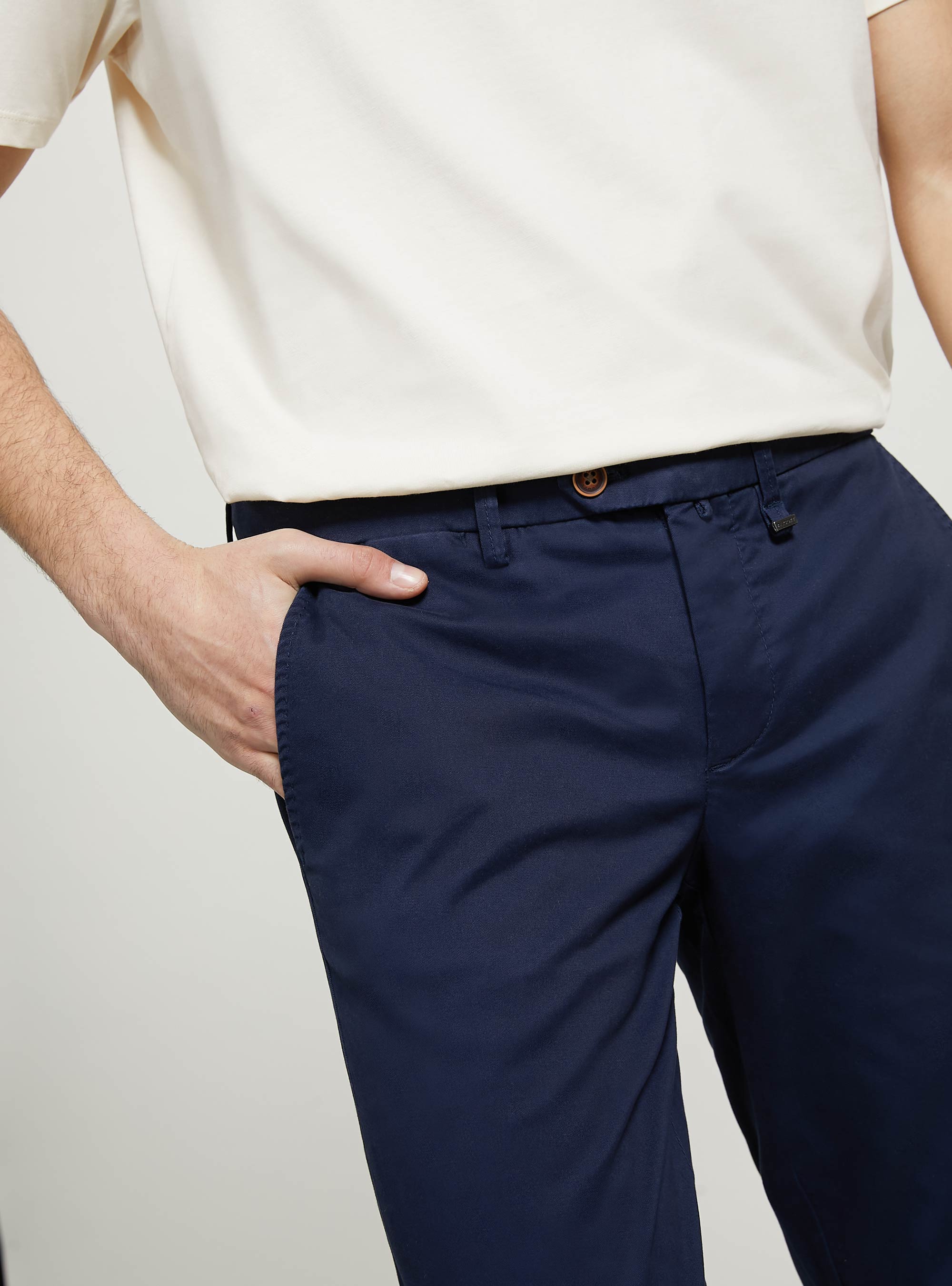 Stretch cotton twill chinos, C2201 BLUE