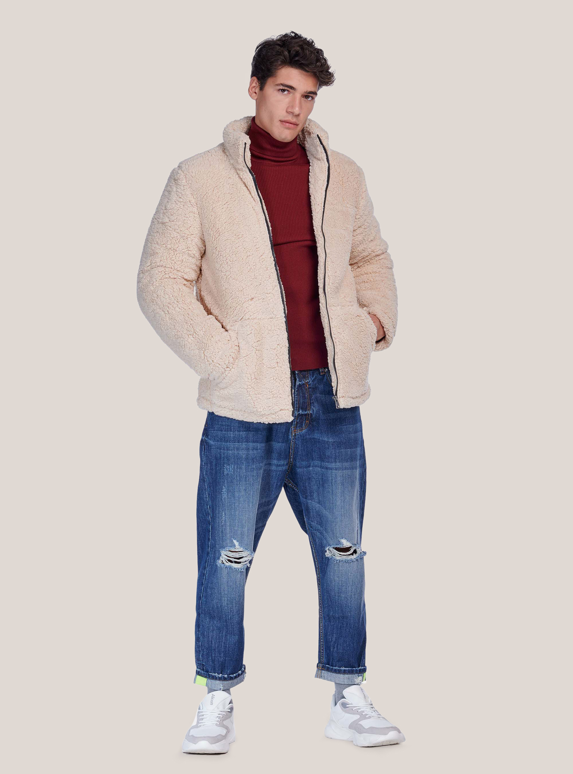 Blouson en faux cuir d'agneau, C581 BEIGE