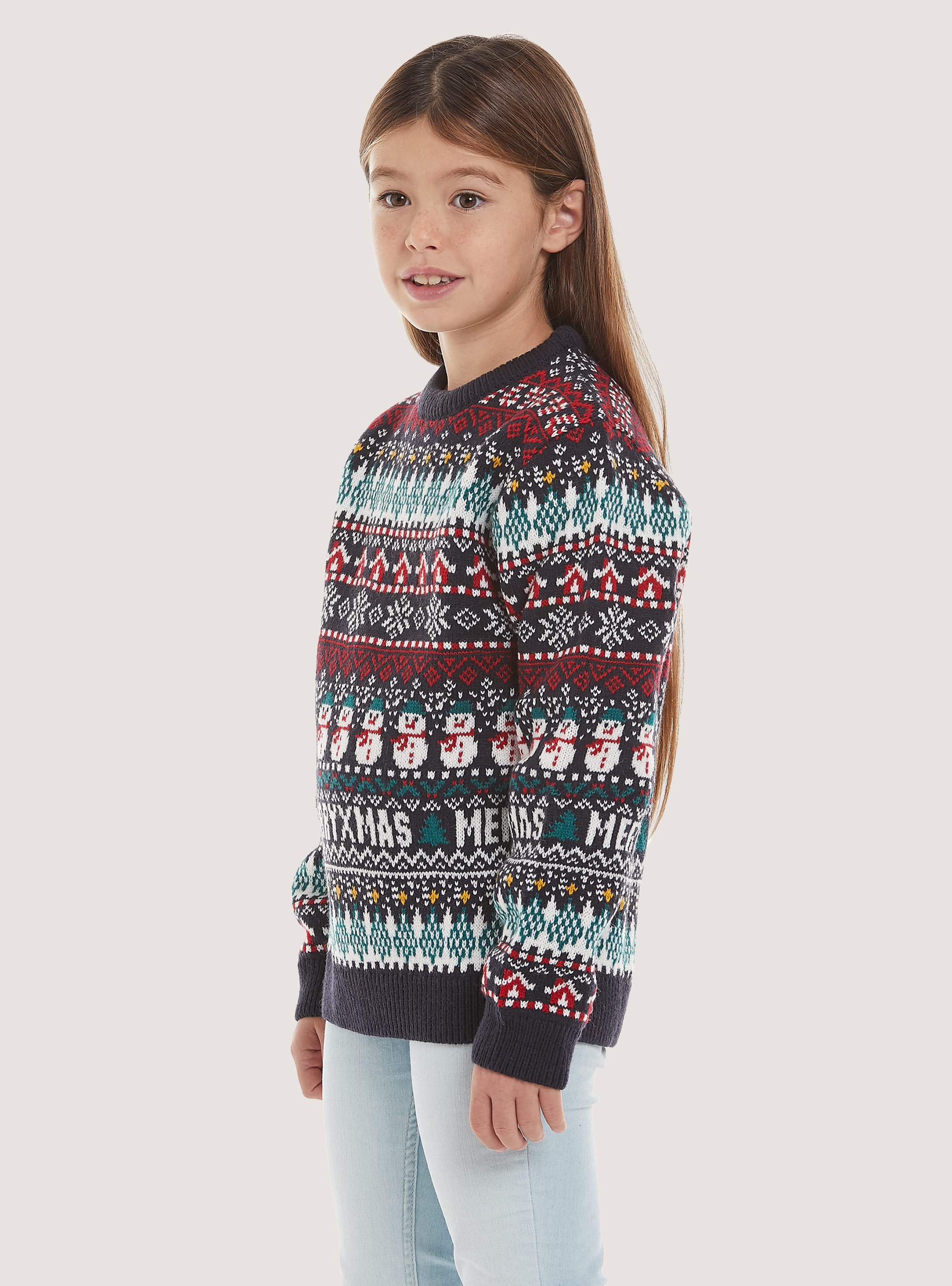 Christmas Family Collection all over pullover, NA1 NAVY DARK