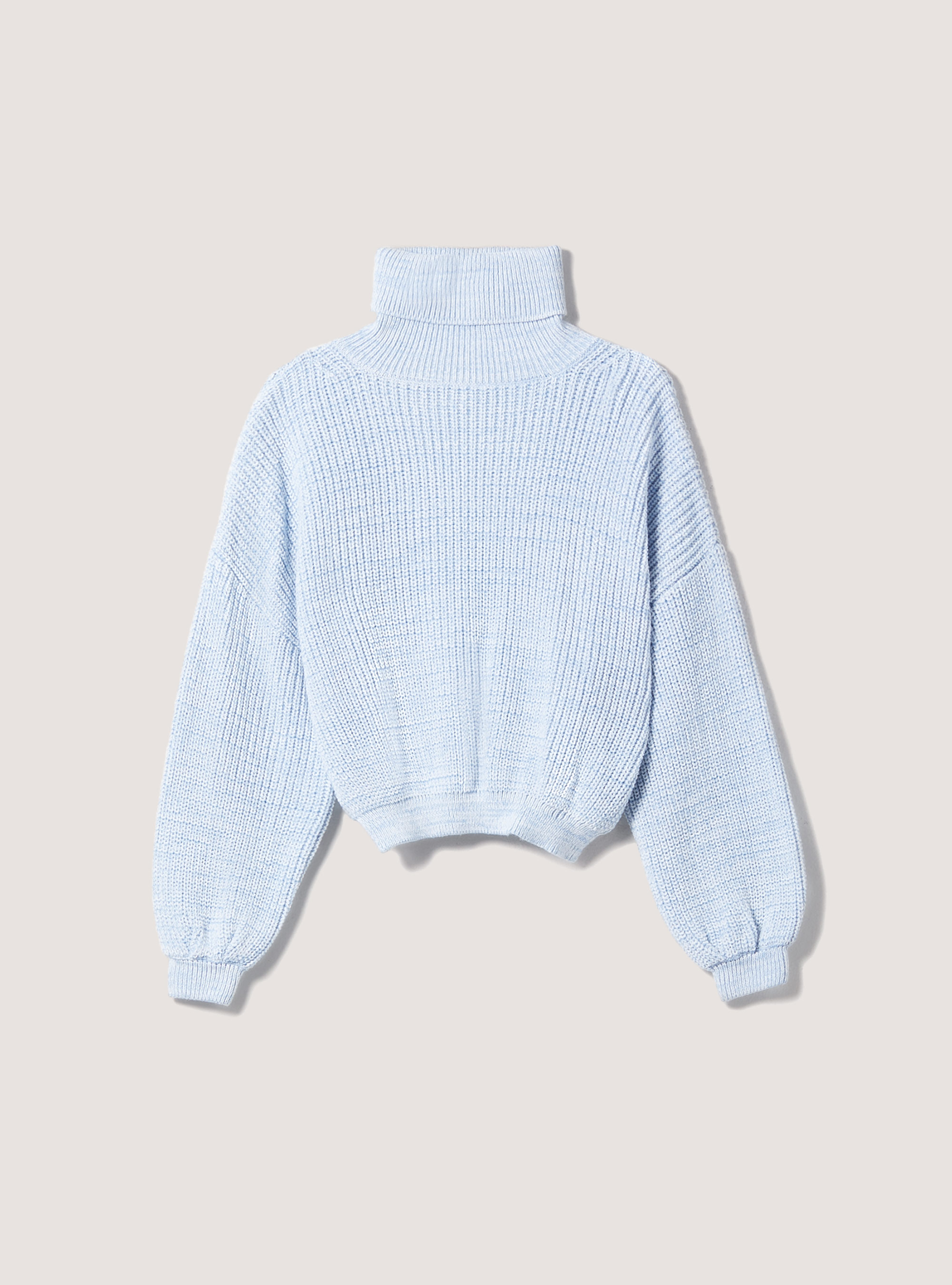 High-necked comfort fit English rib pullover, AZURE