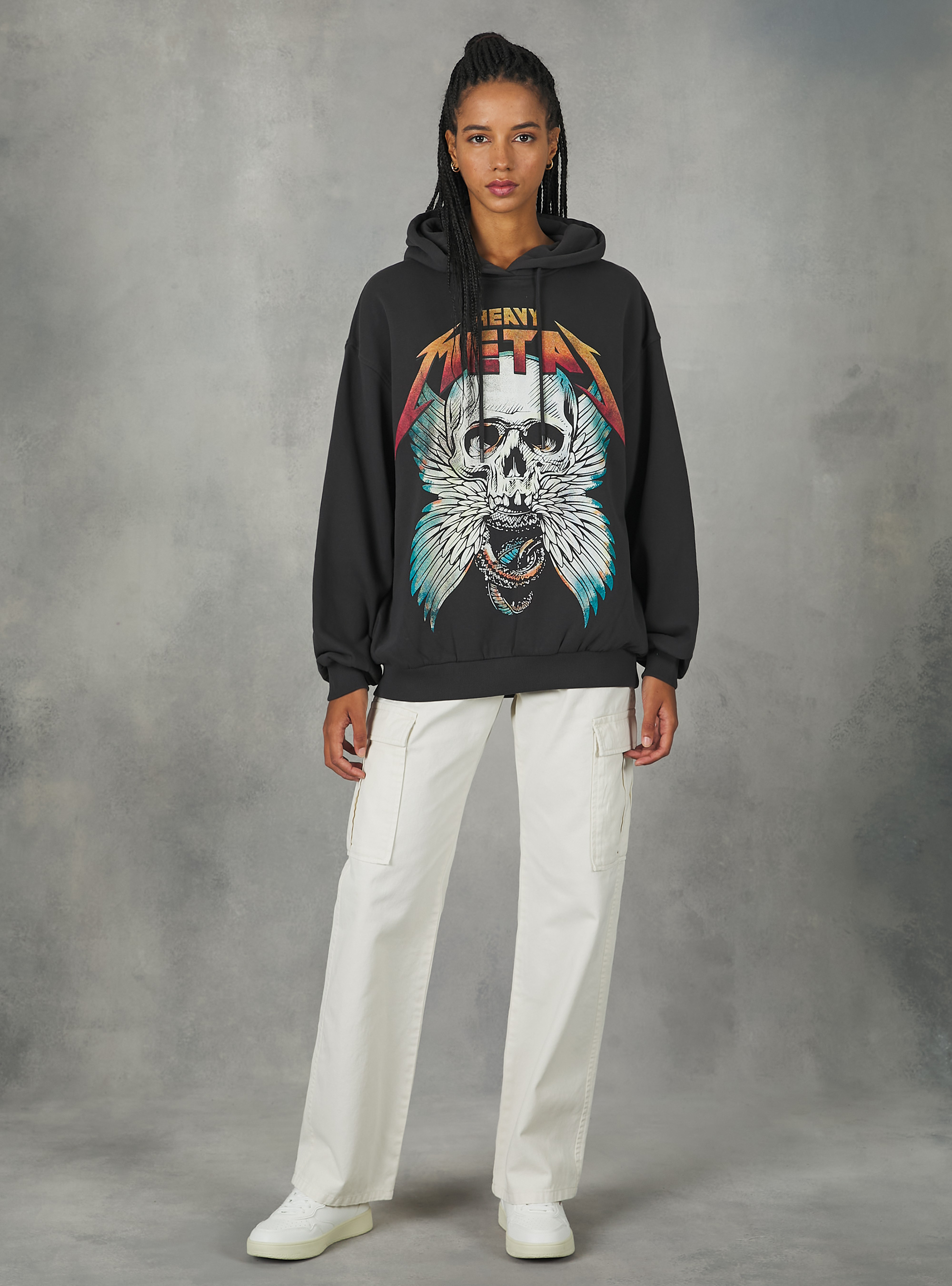 Sudadera oversize con estampado Rock, BK3 BLACK CHARCOAL