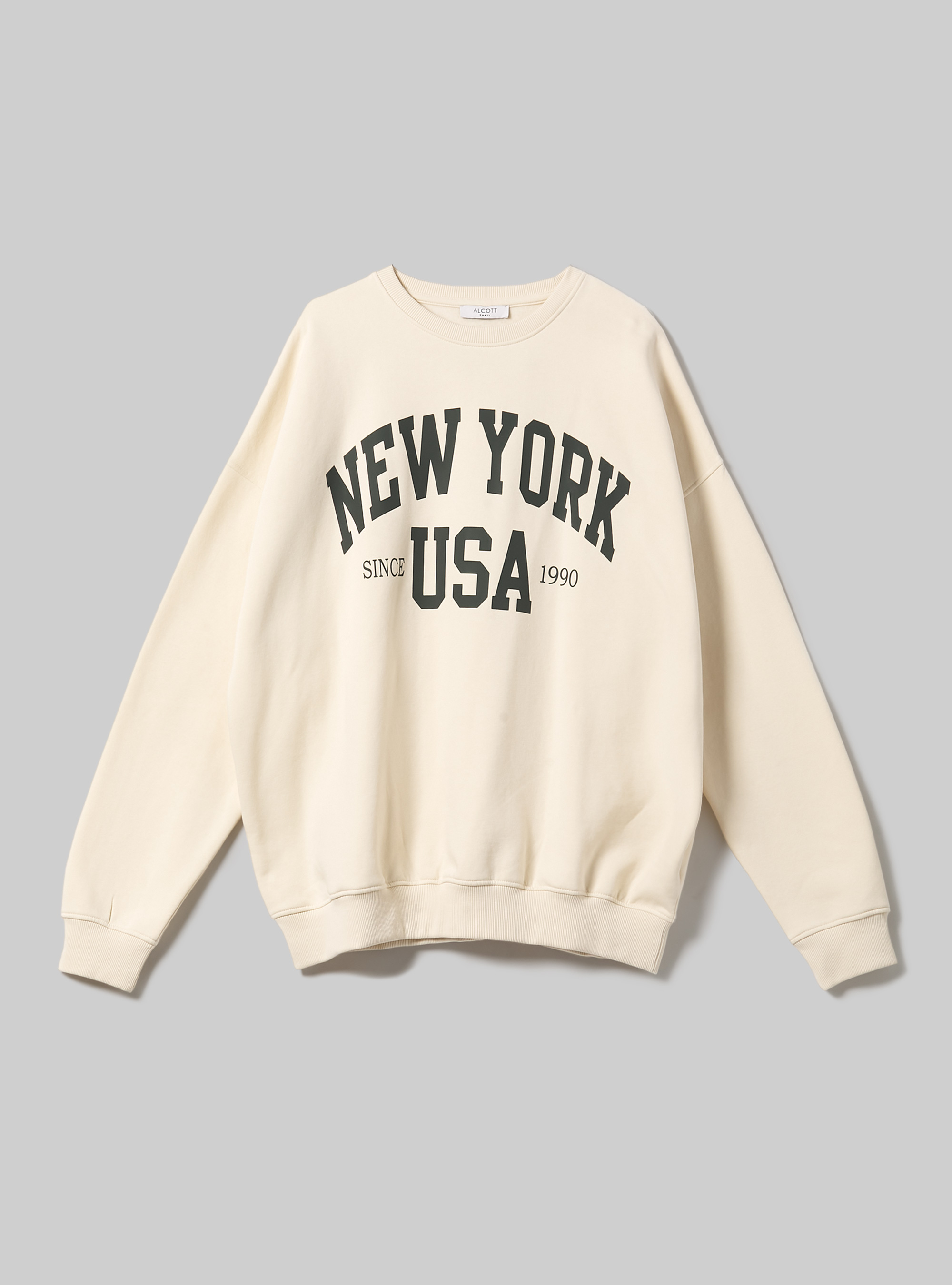 Sudadera universitaria oversize de cuello redondo, CR2 CREAM MEDIUM