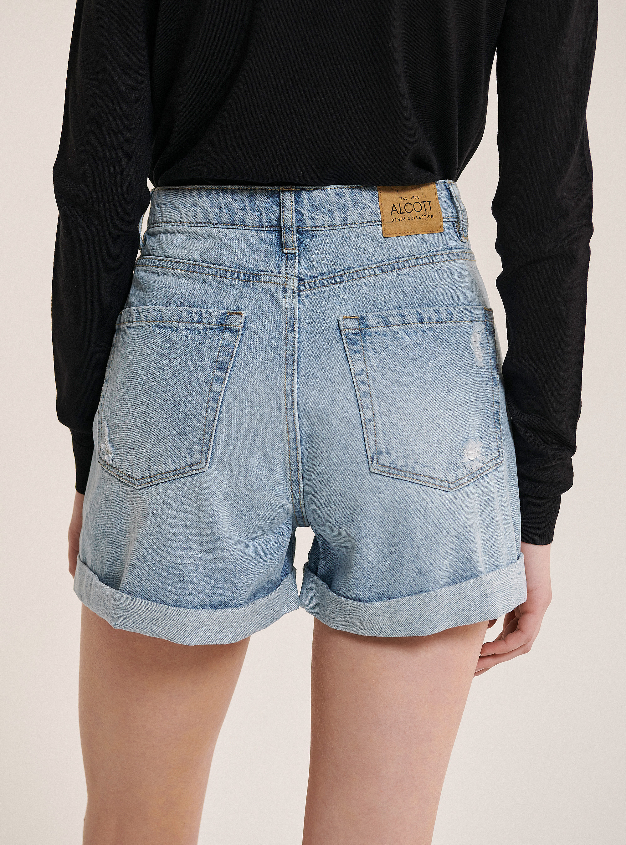 Pantalones cortos denim mom fit, AZUL