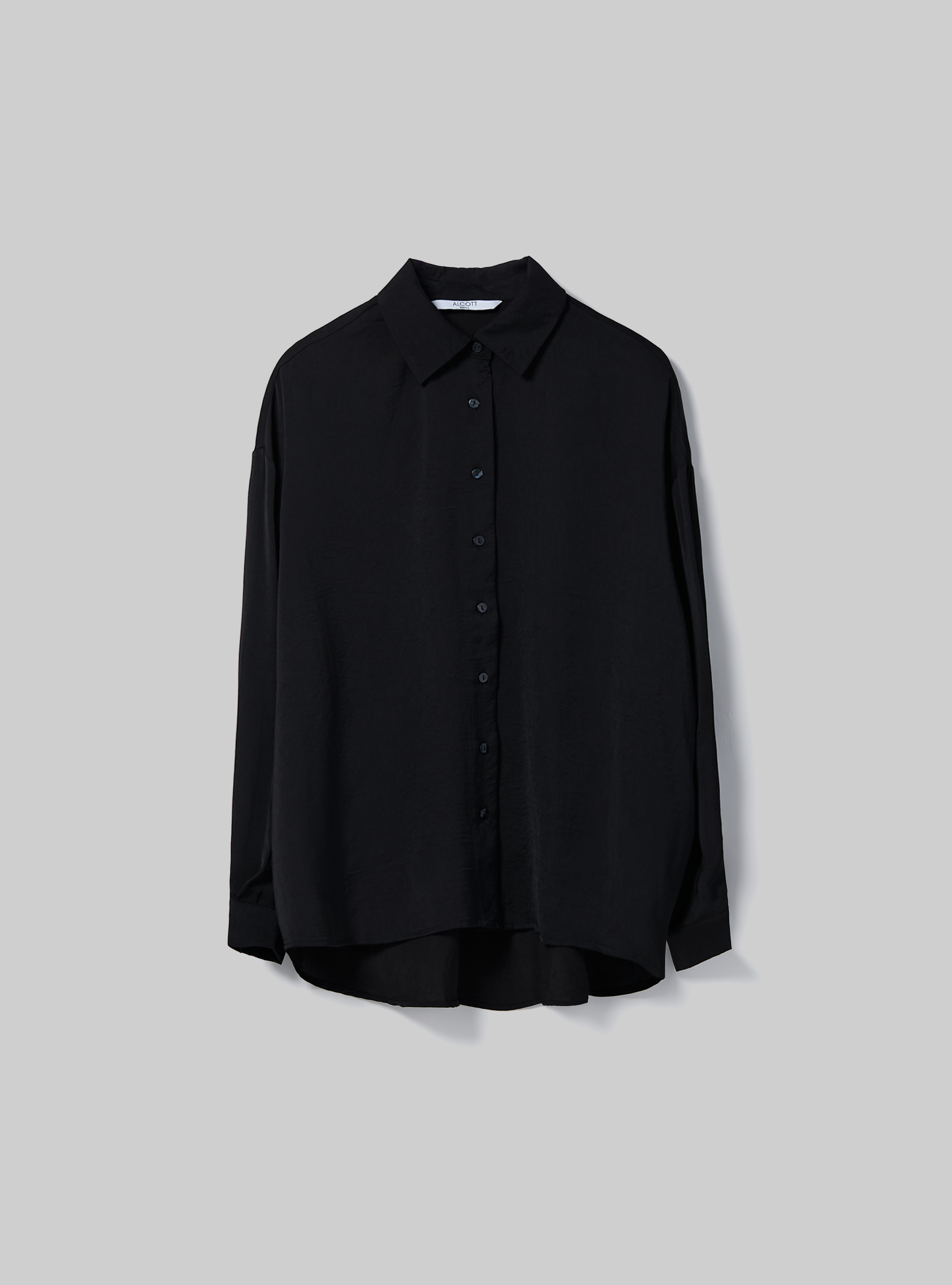 Solid-coloured satin shirt, BK1 BLACK