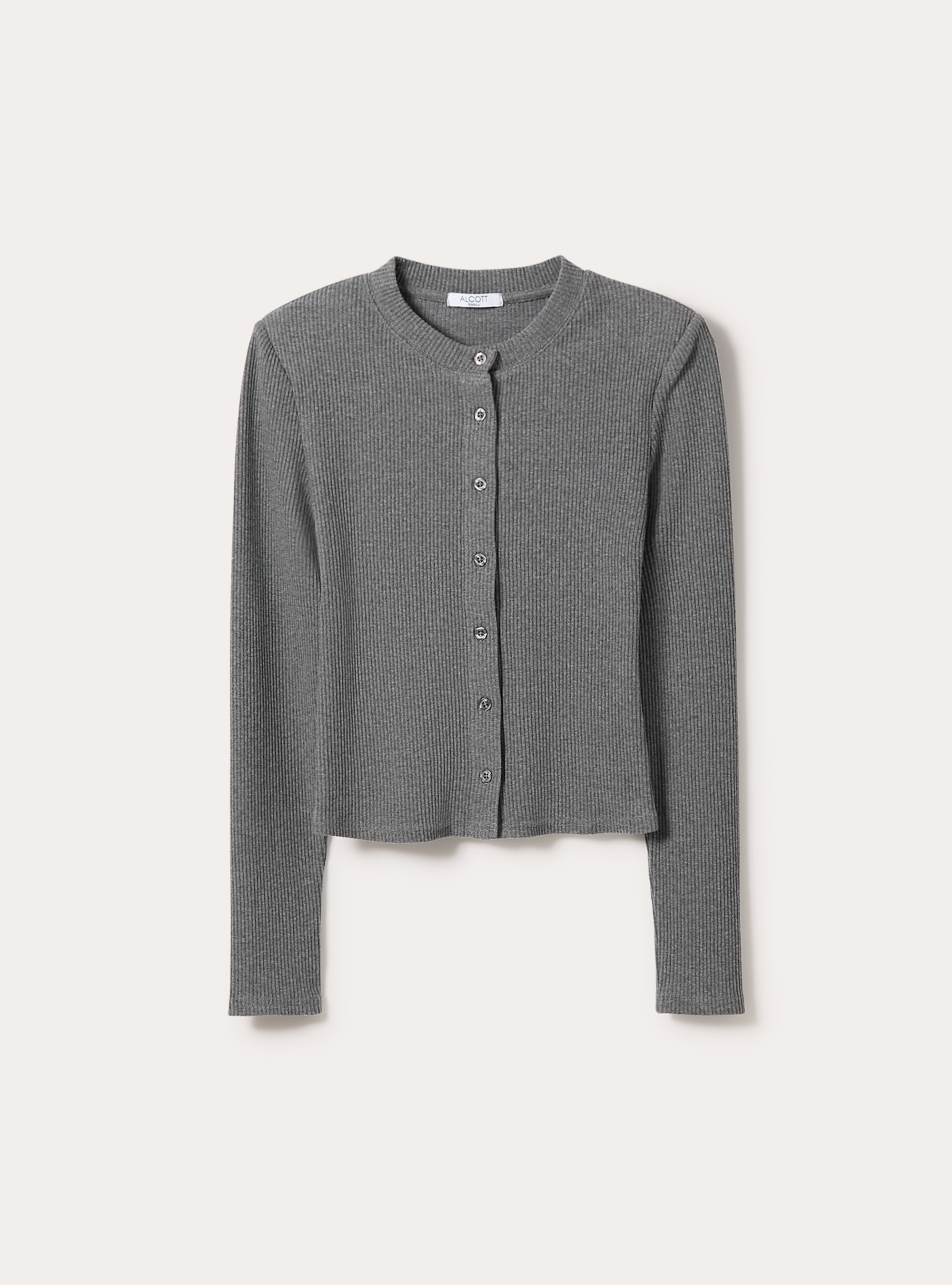 Cardigan in maglia a coste con spalline imbottite, MGY2 GREY MEL MEDIUM