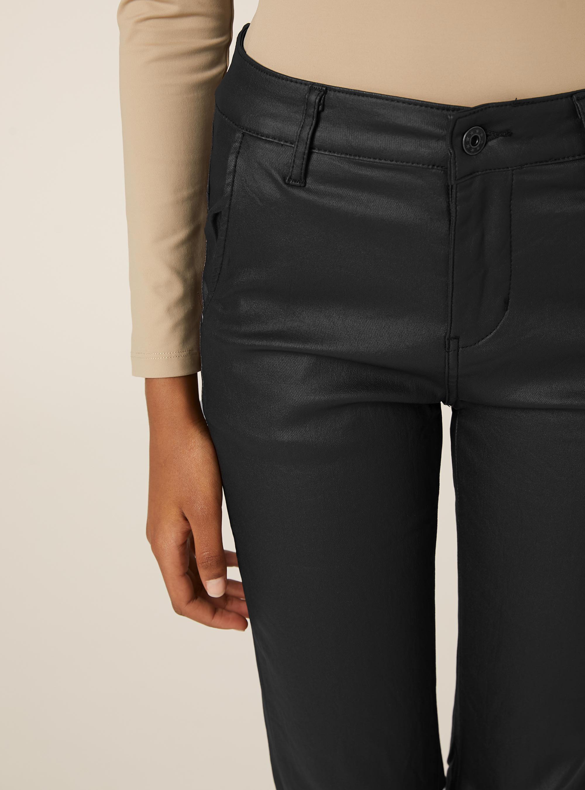 Pantaloni ecopelle flare, BK1 BLACK