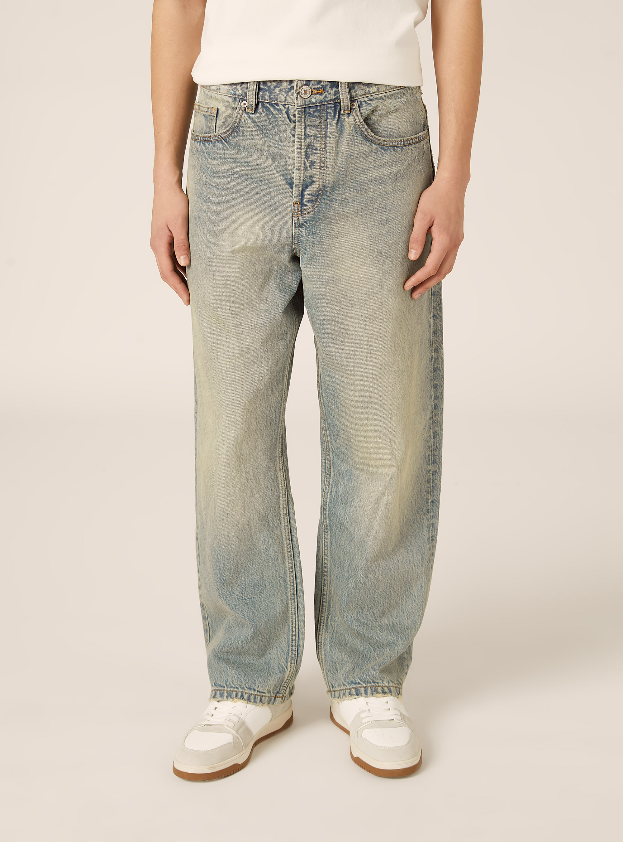 Pantaloni straight fit in denim, D006 AZURE